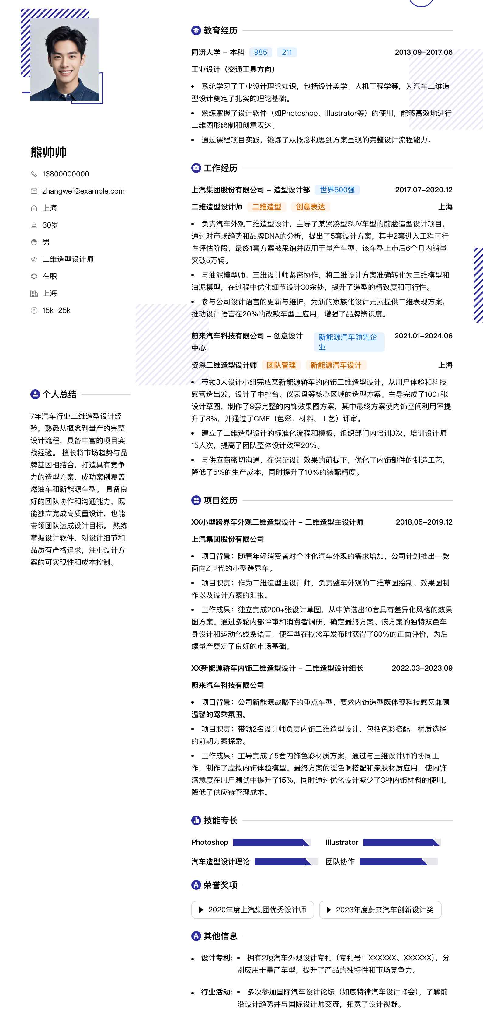 二维造型设计师简历模板