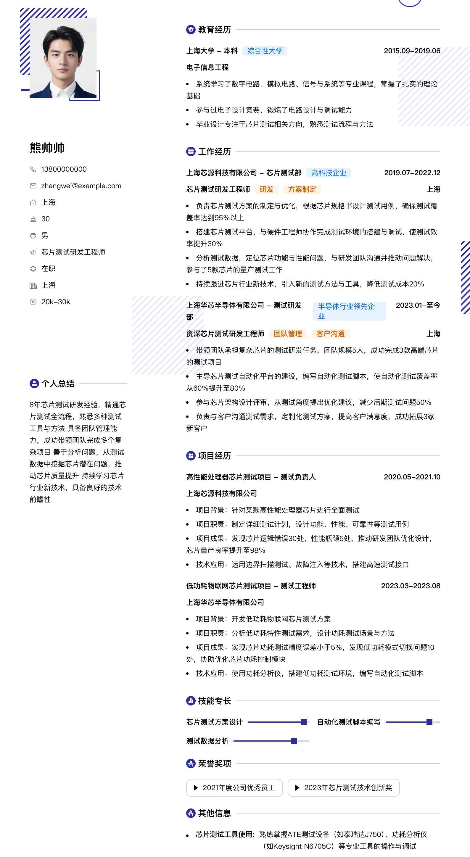 芯片测试研发工程师简历模板