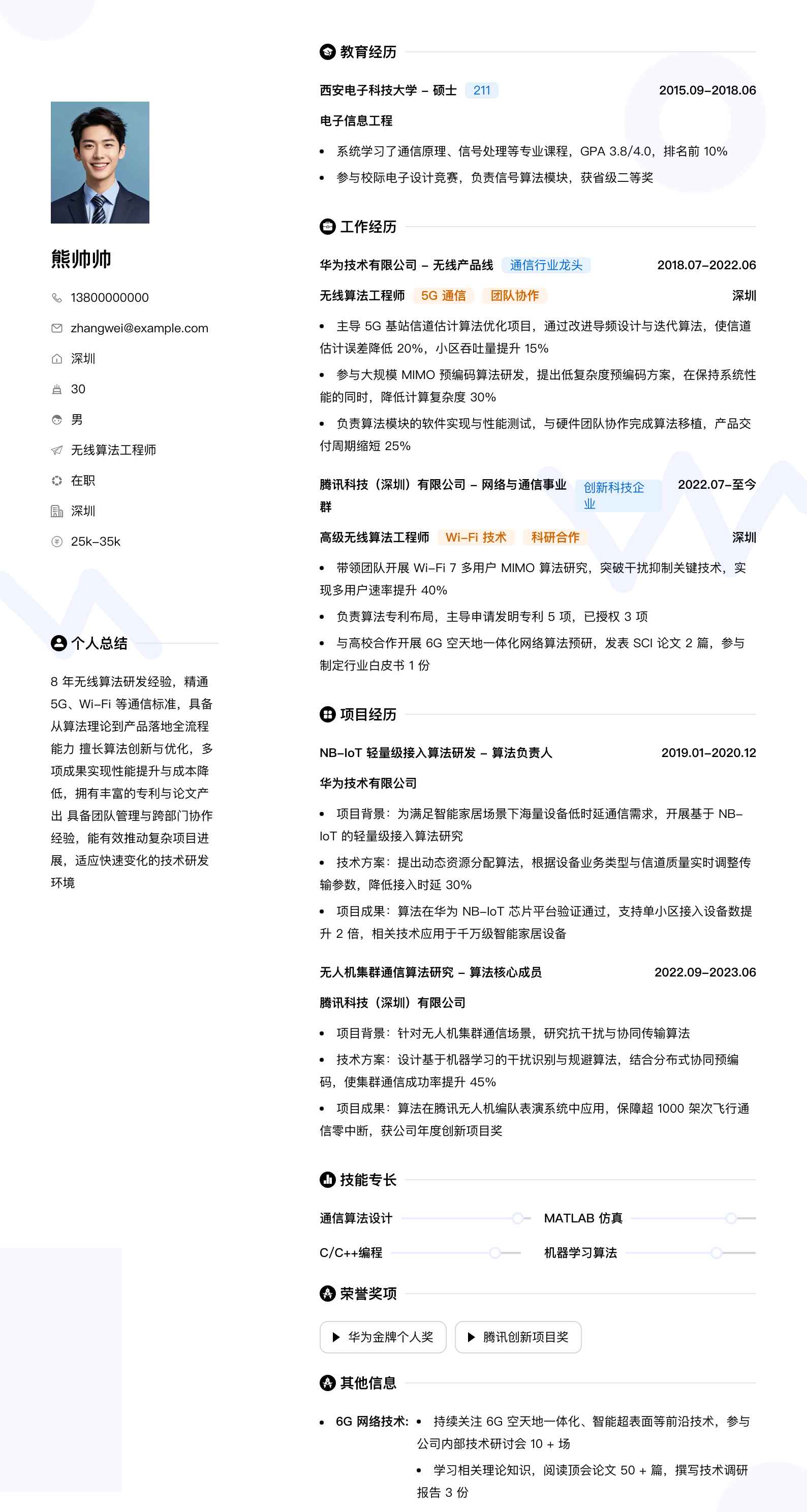无线算法工程师简历模板