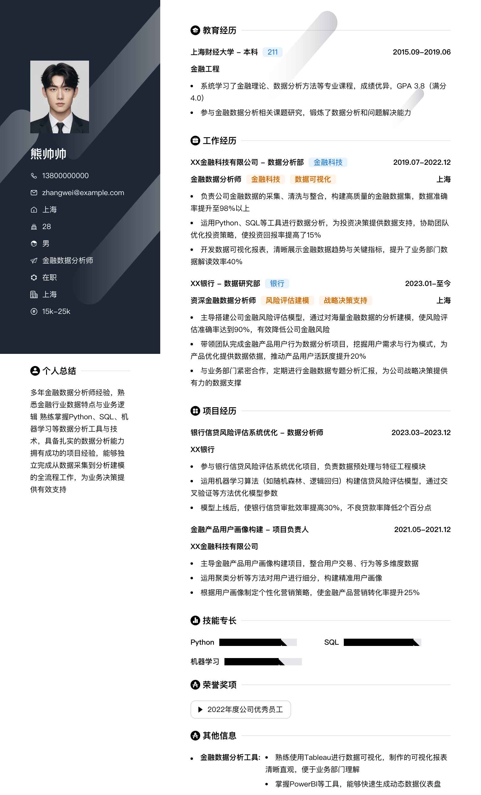 金融数据分析师简历模板