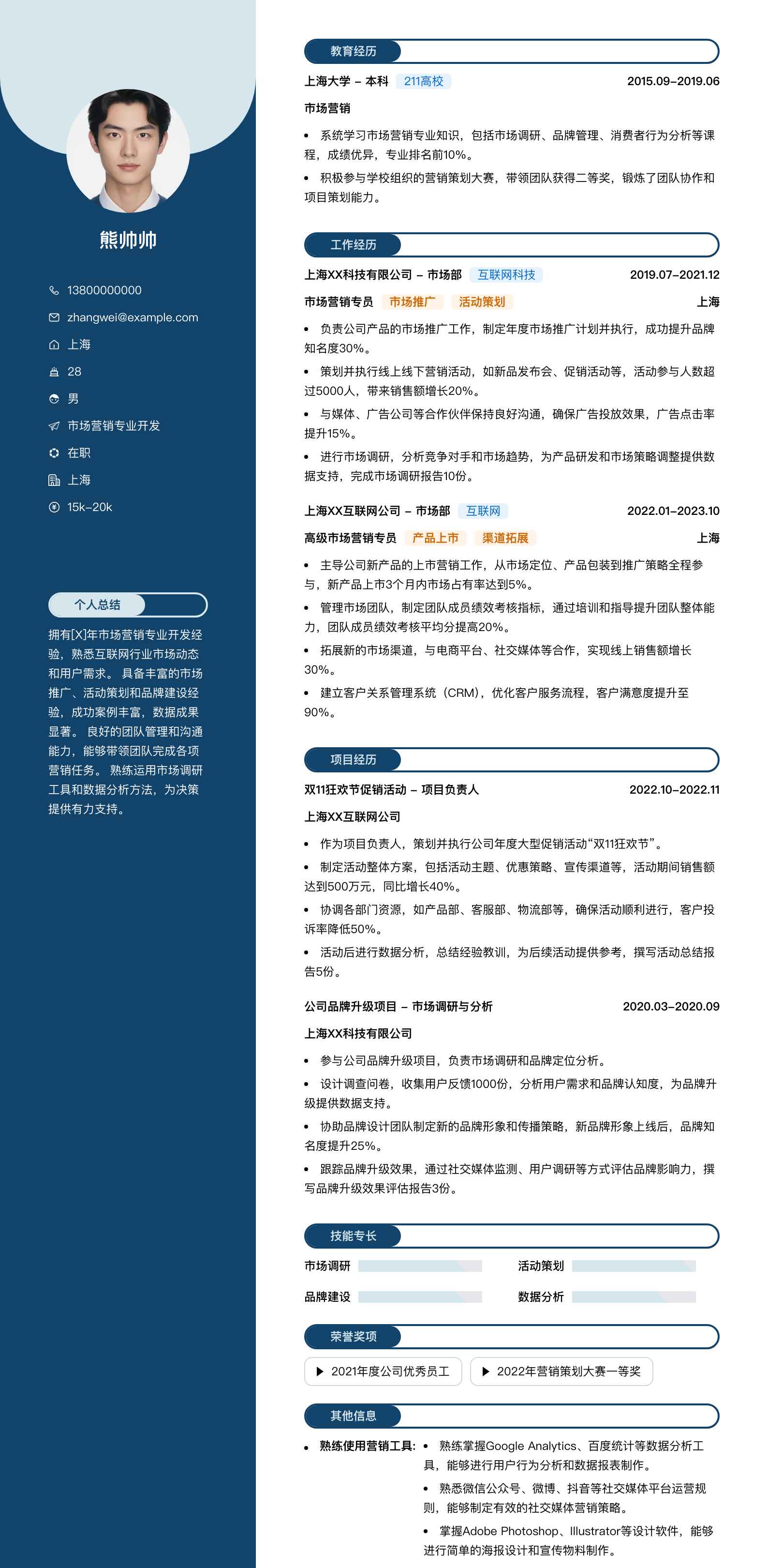教学副校长简历模板