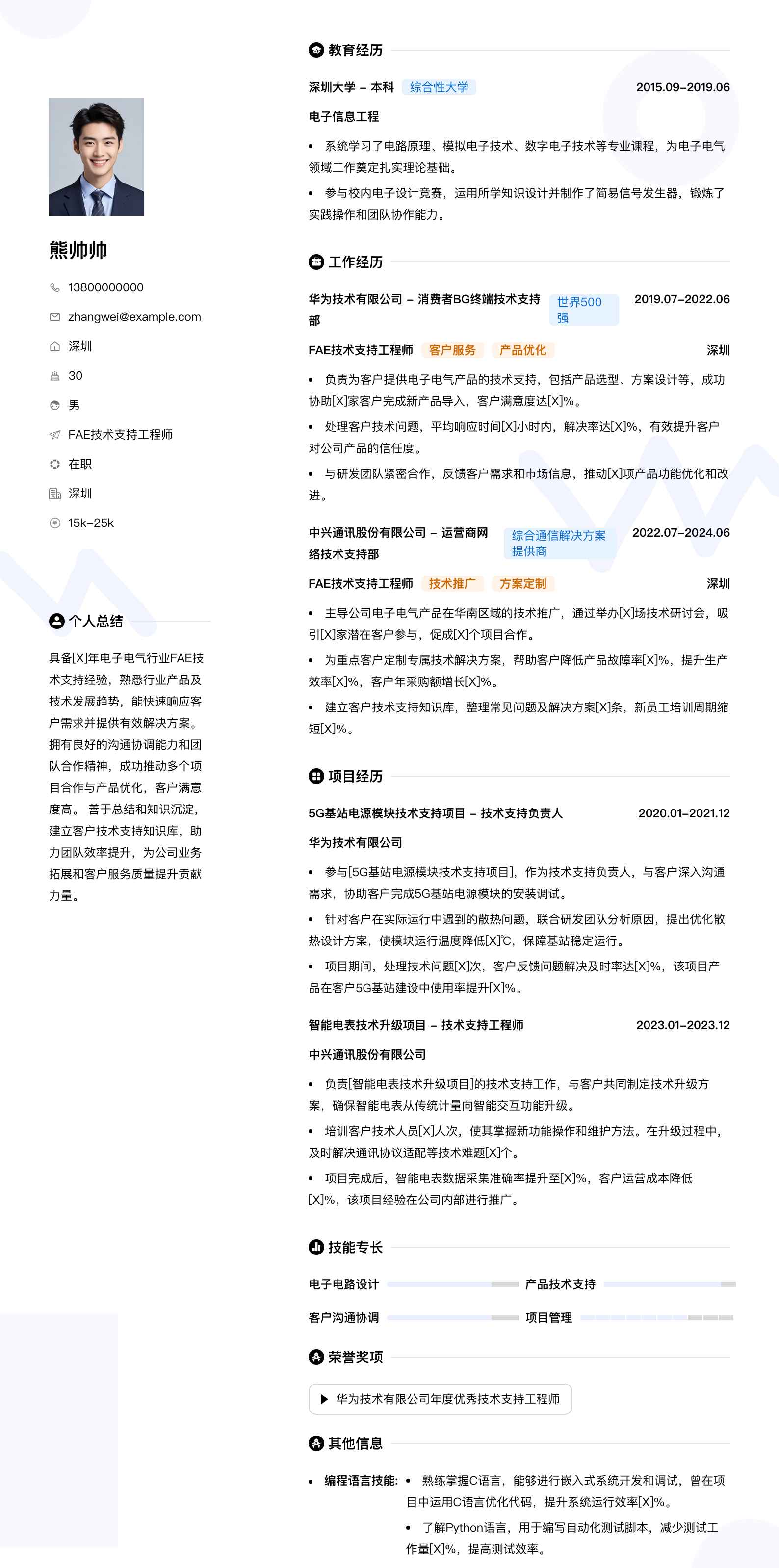 fae技术支持工程师简历模板