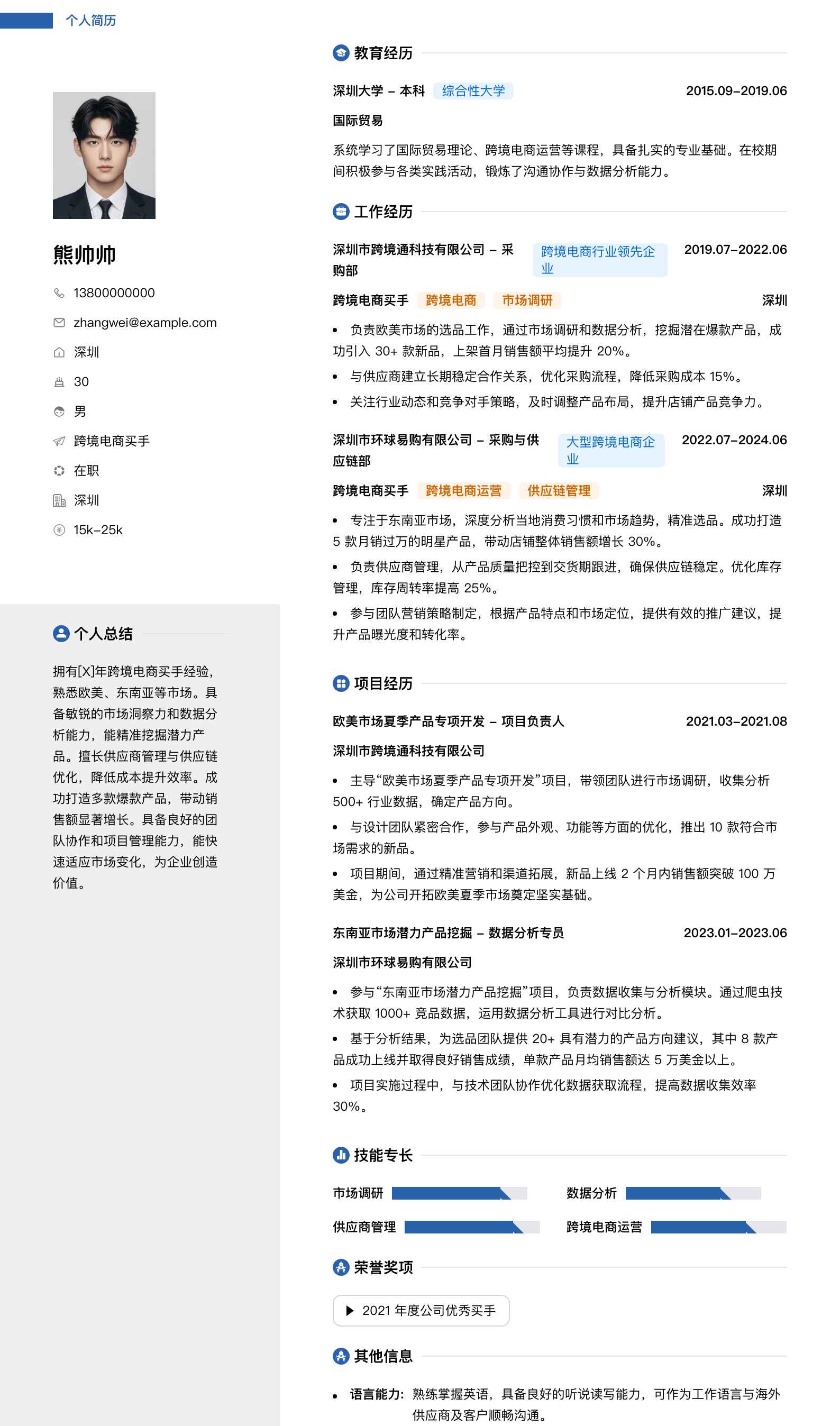 跨境电商买手简历模板