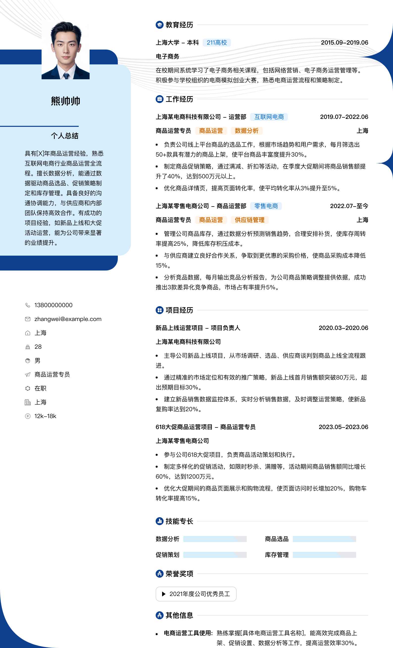 商品运营专员简历模板