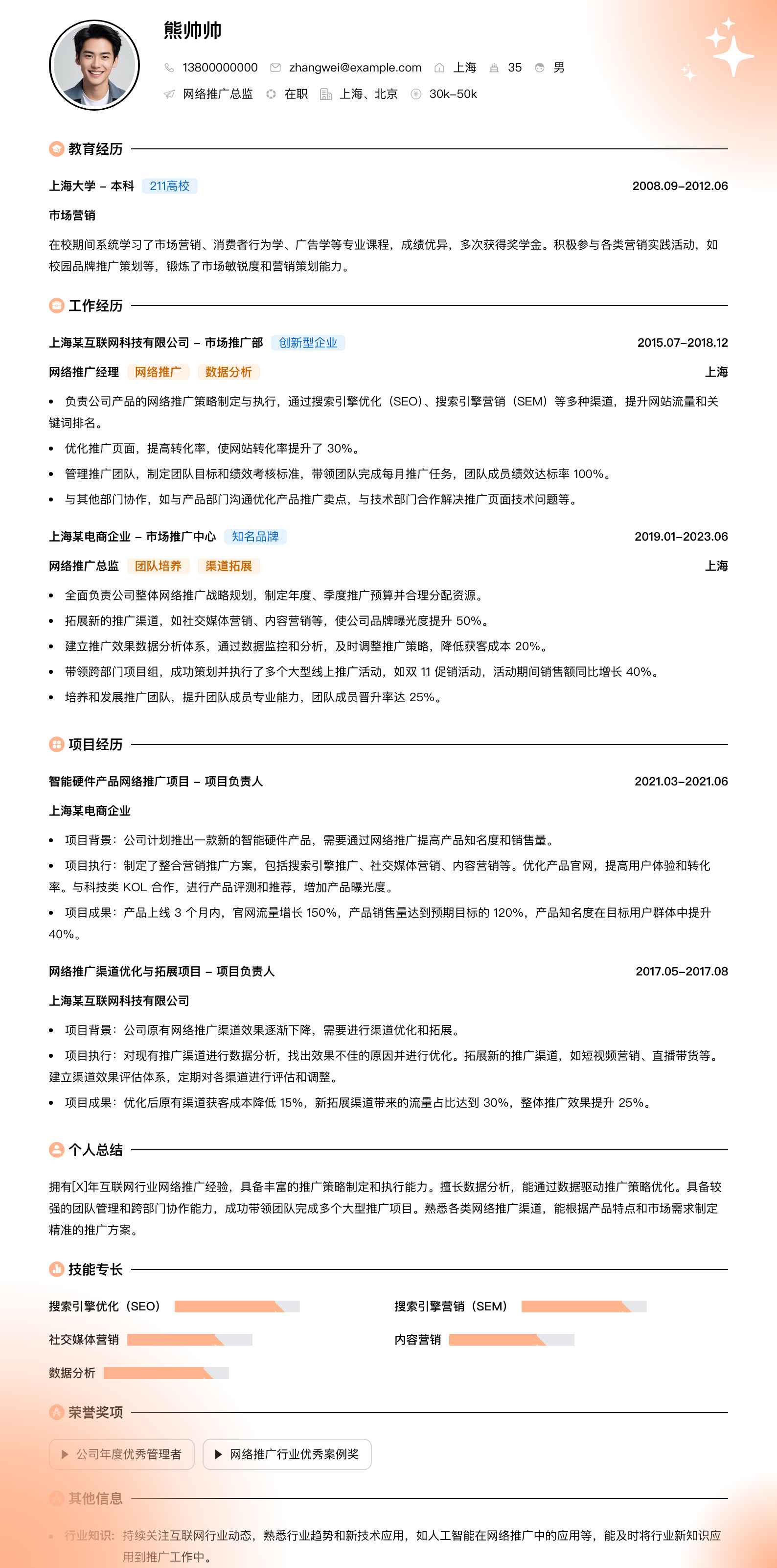 网络推广总监简历模板