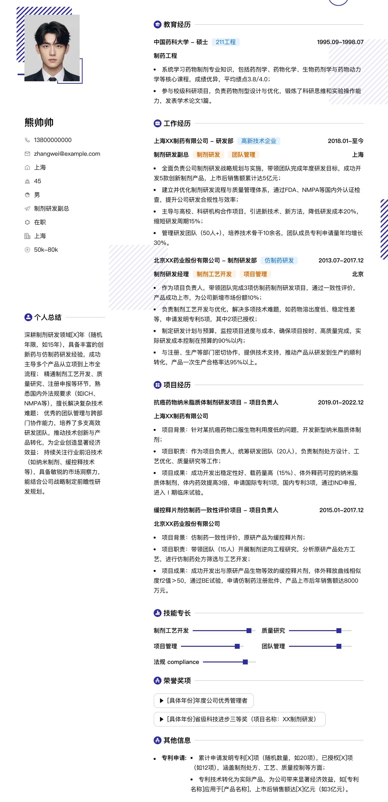 制剂研发副总简历模板