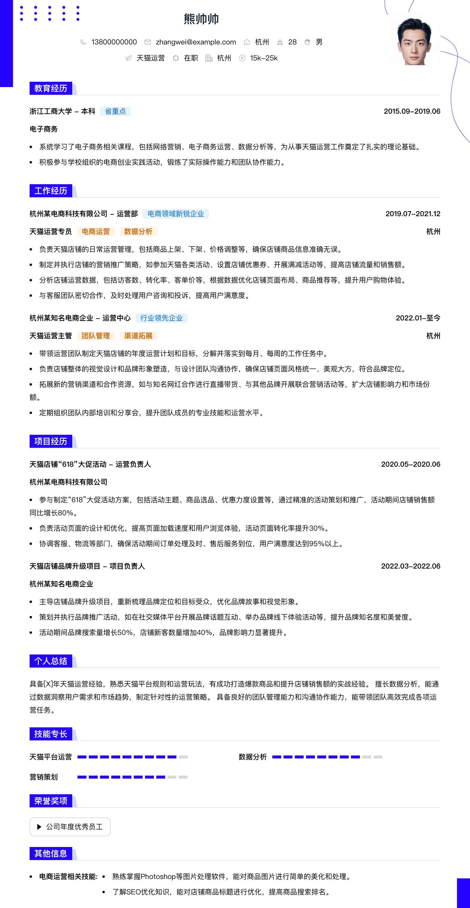 天猫运营简历模板