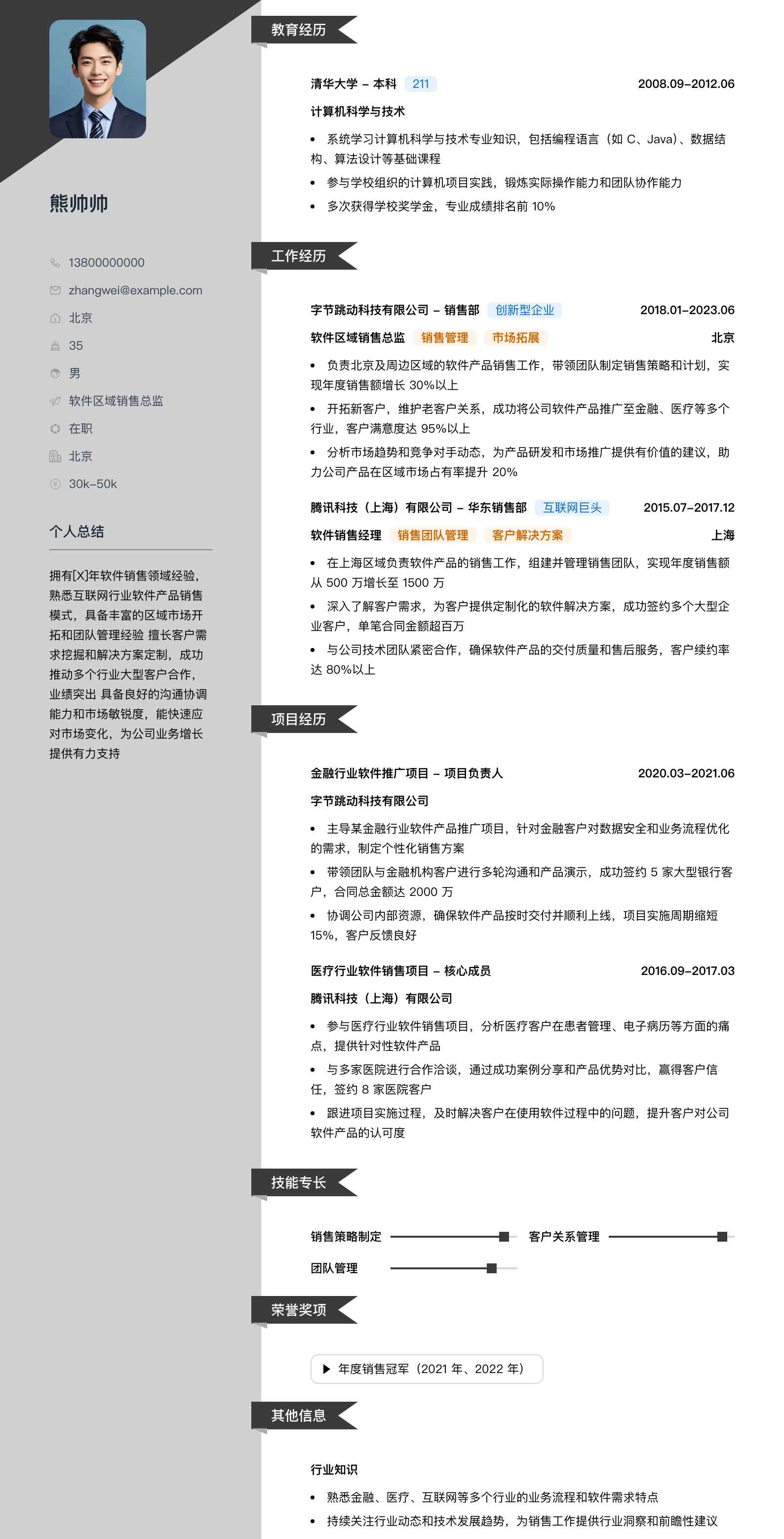 软件区域销售总监简历模板