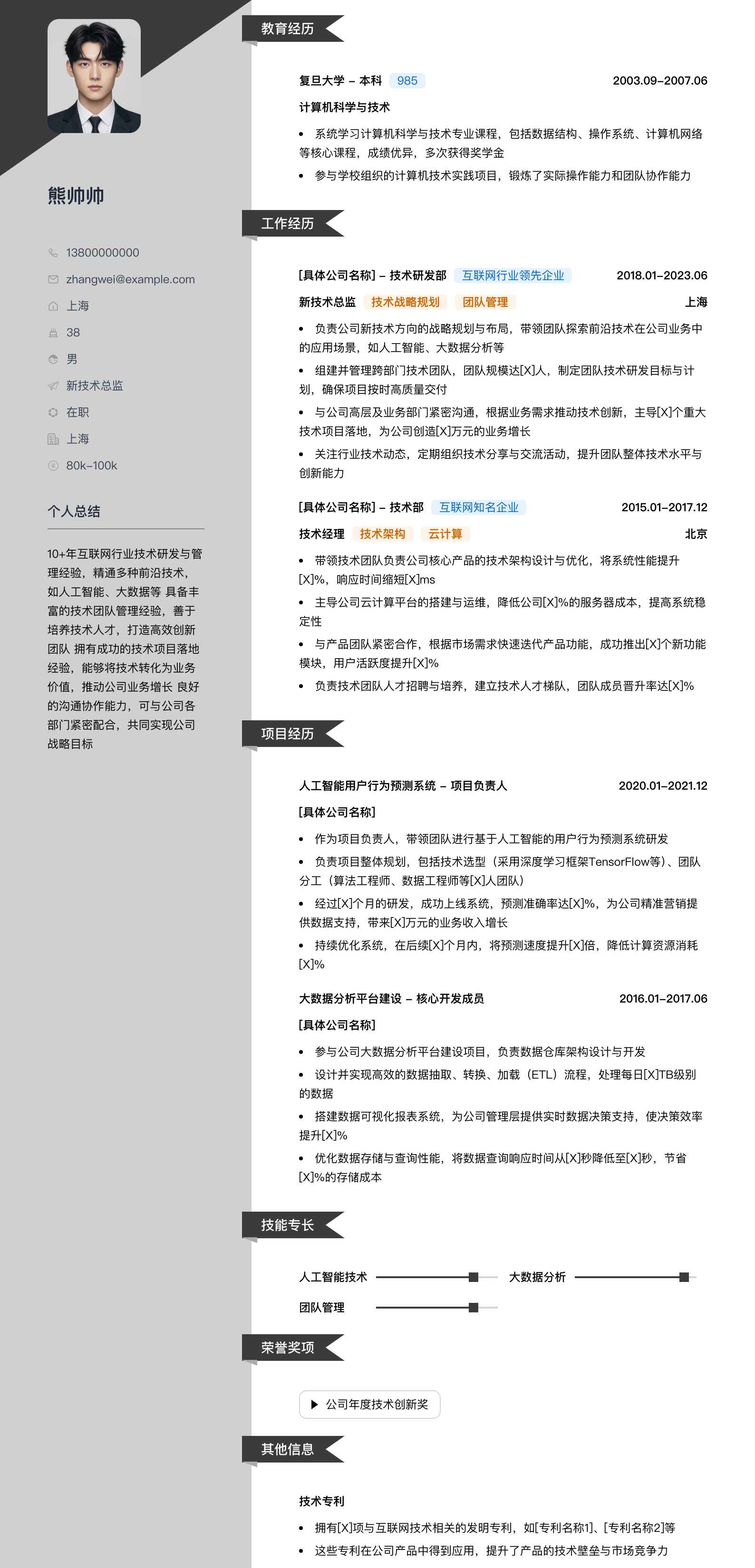 新技术总监简历模板