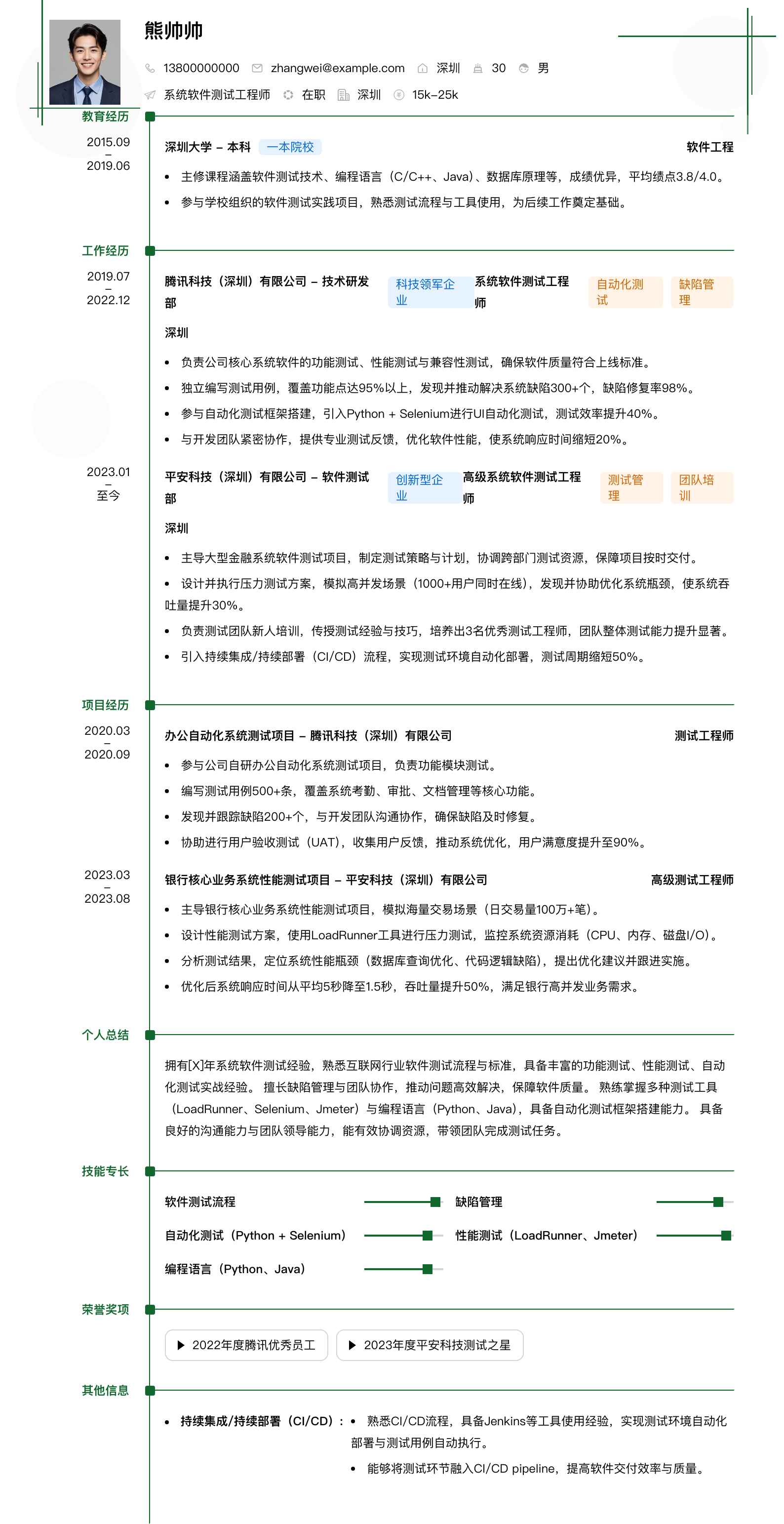 系统软件测试工程师简历模板