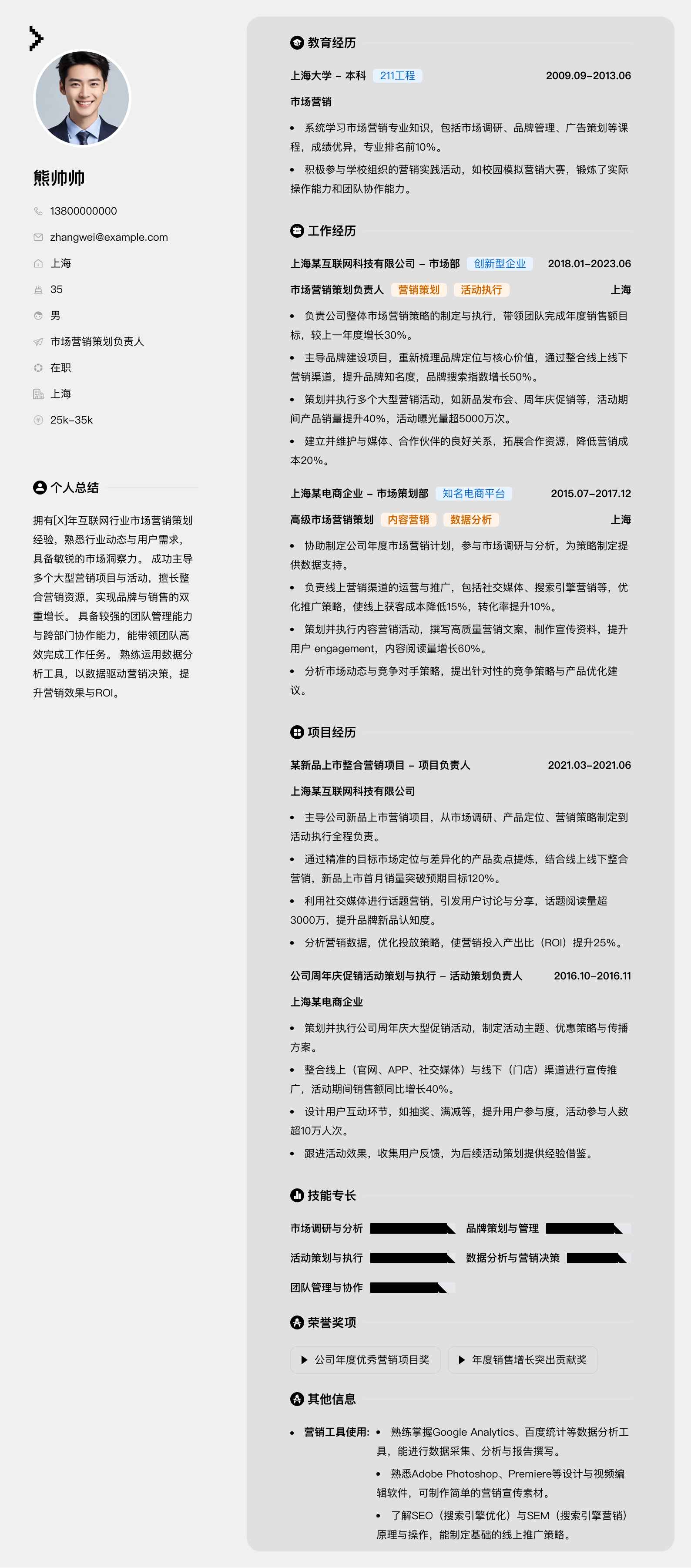 市场营销策划负责人简历模板