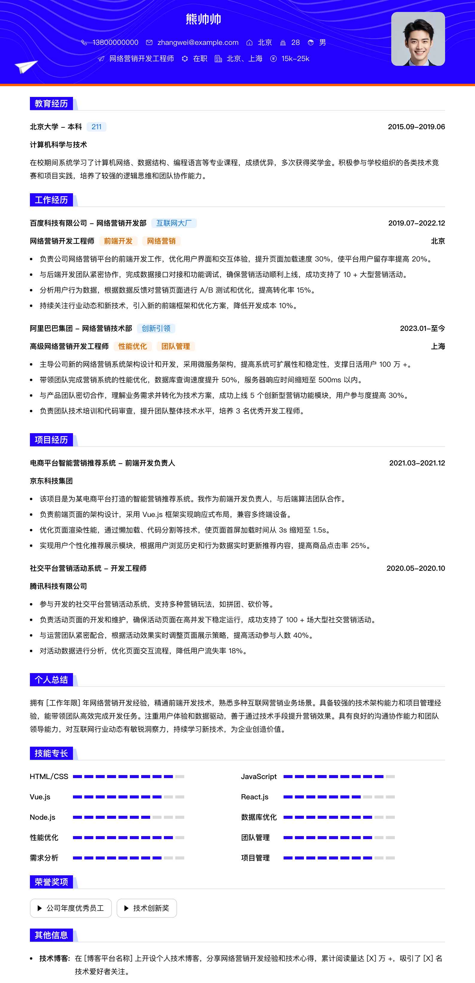 网络营销简历模板