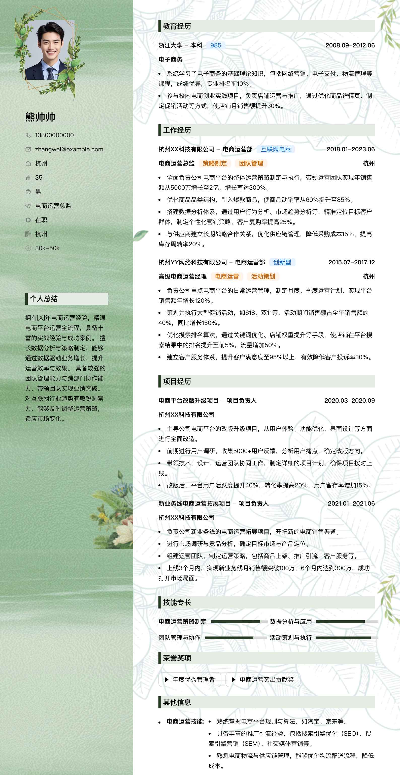 电商运营总监简历模板