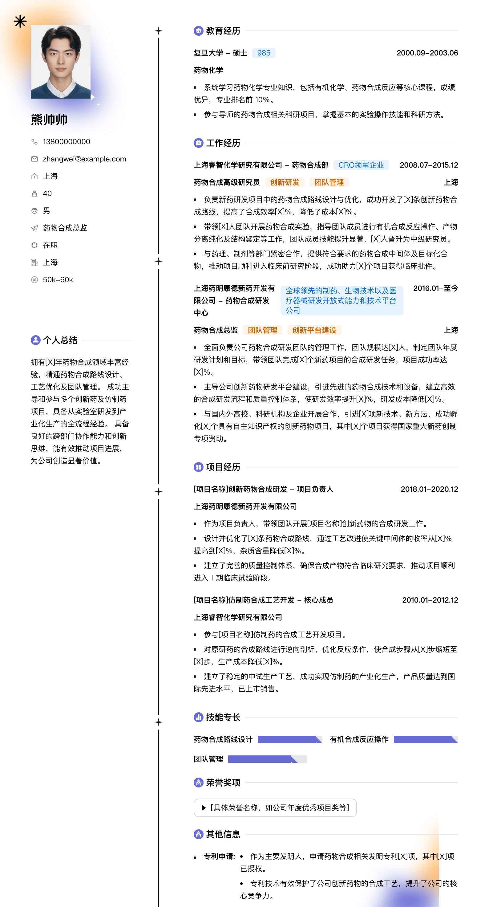 药物合成总监简历模板