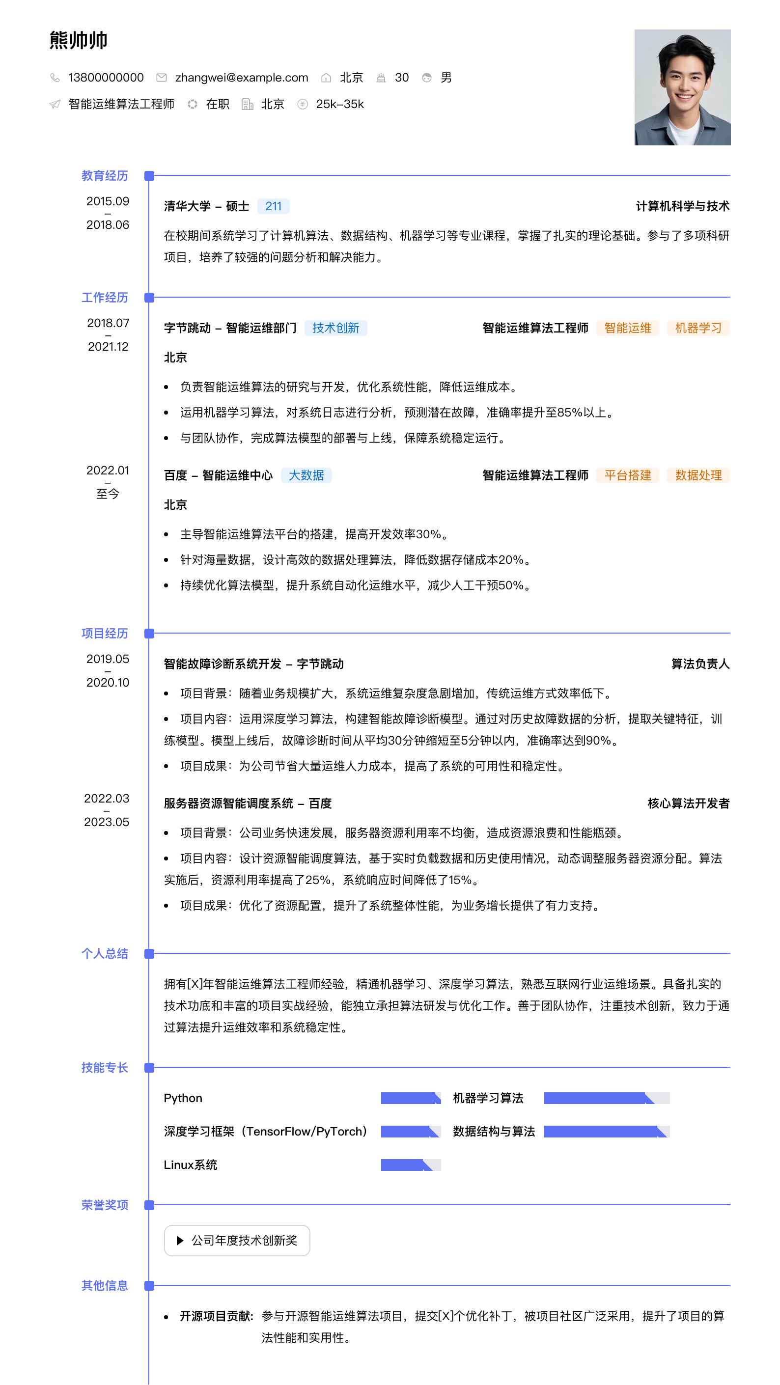 智能运维算法工程师简历模板