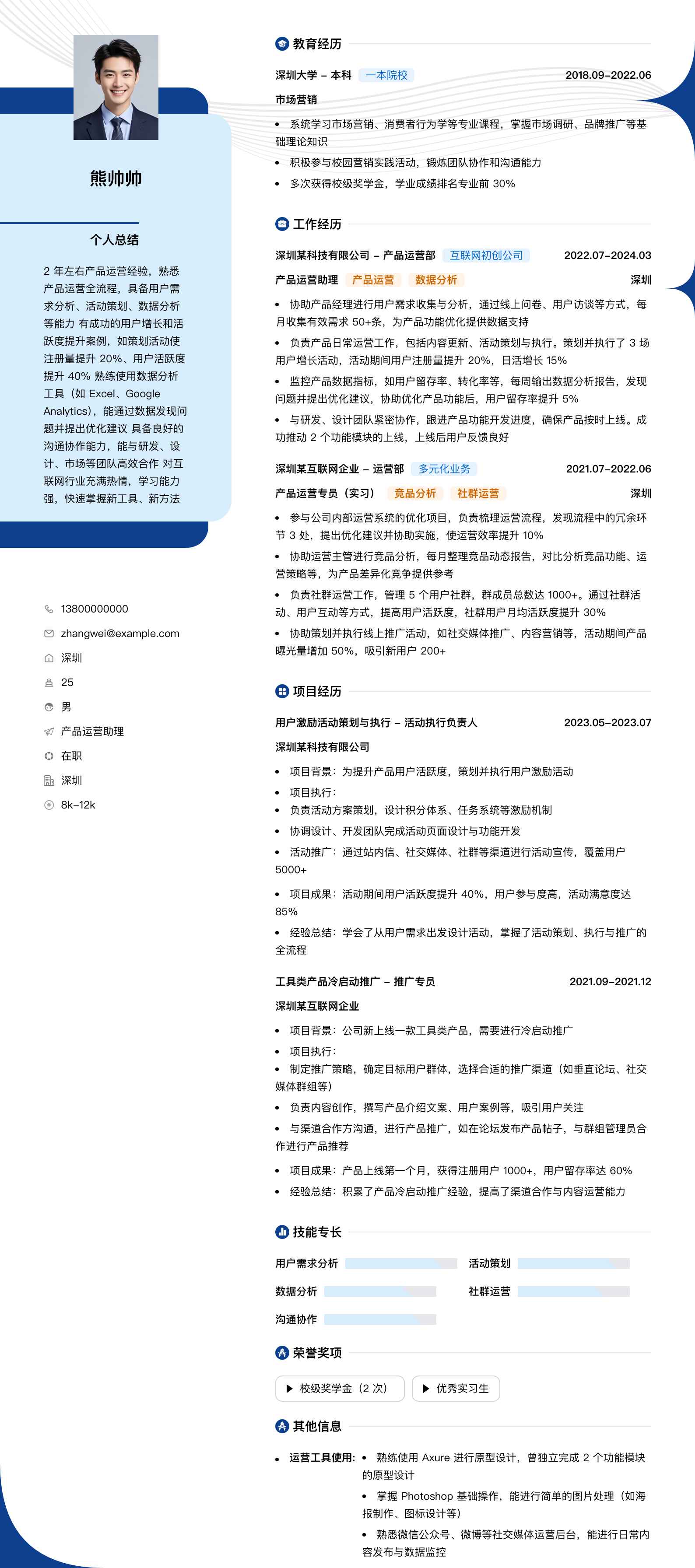 产品运营助理简历模板