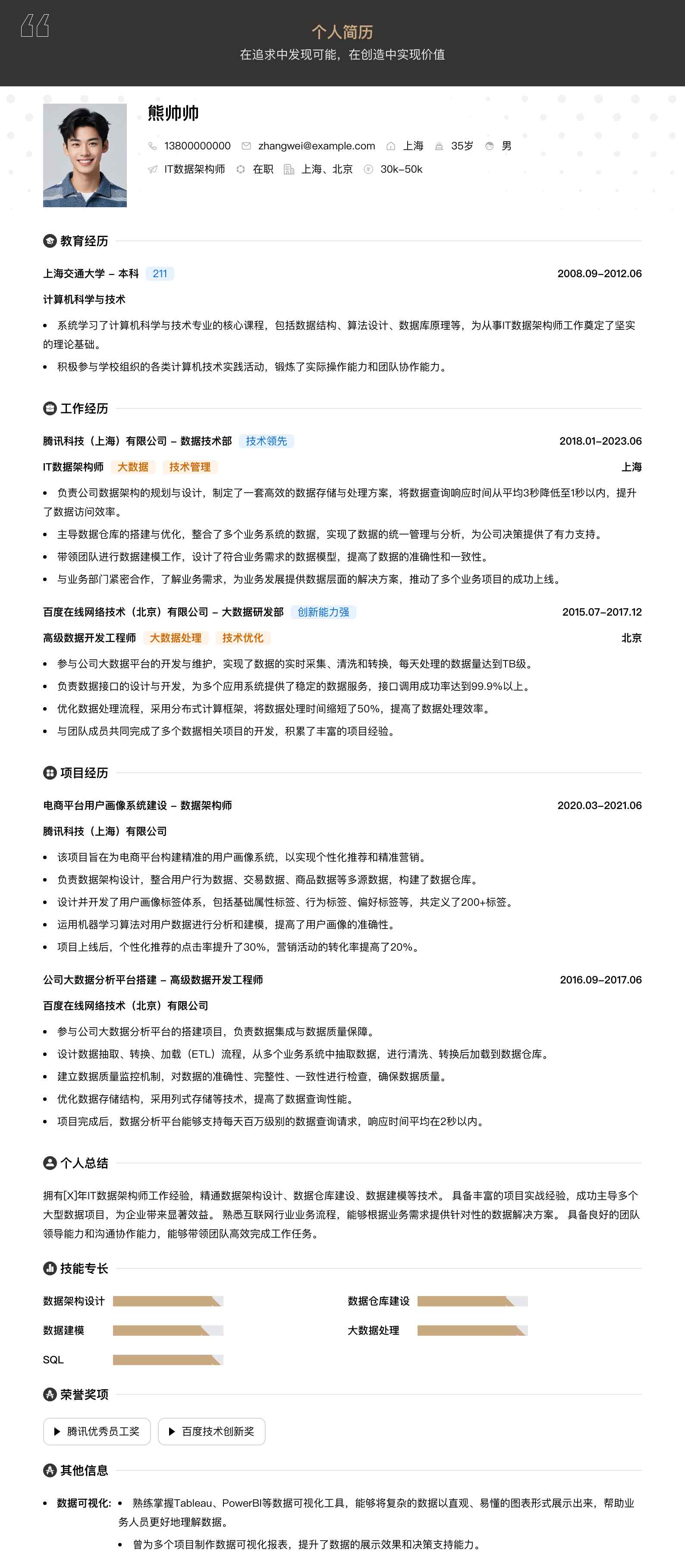 it数据架构师简历模板
