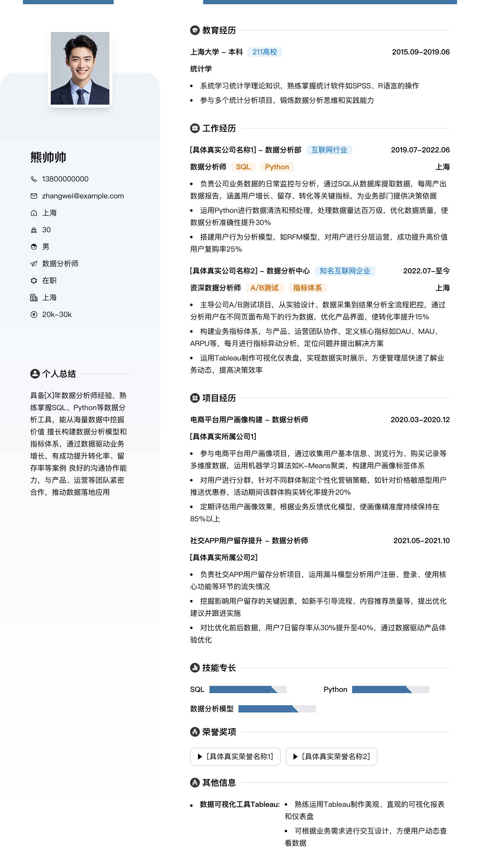 数据分析师简历模板