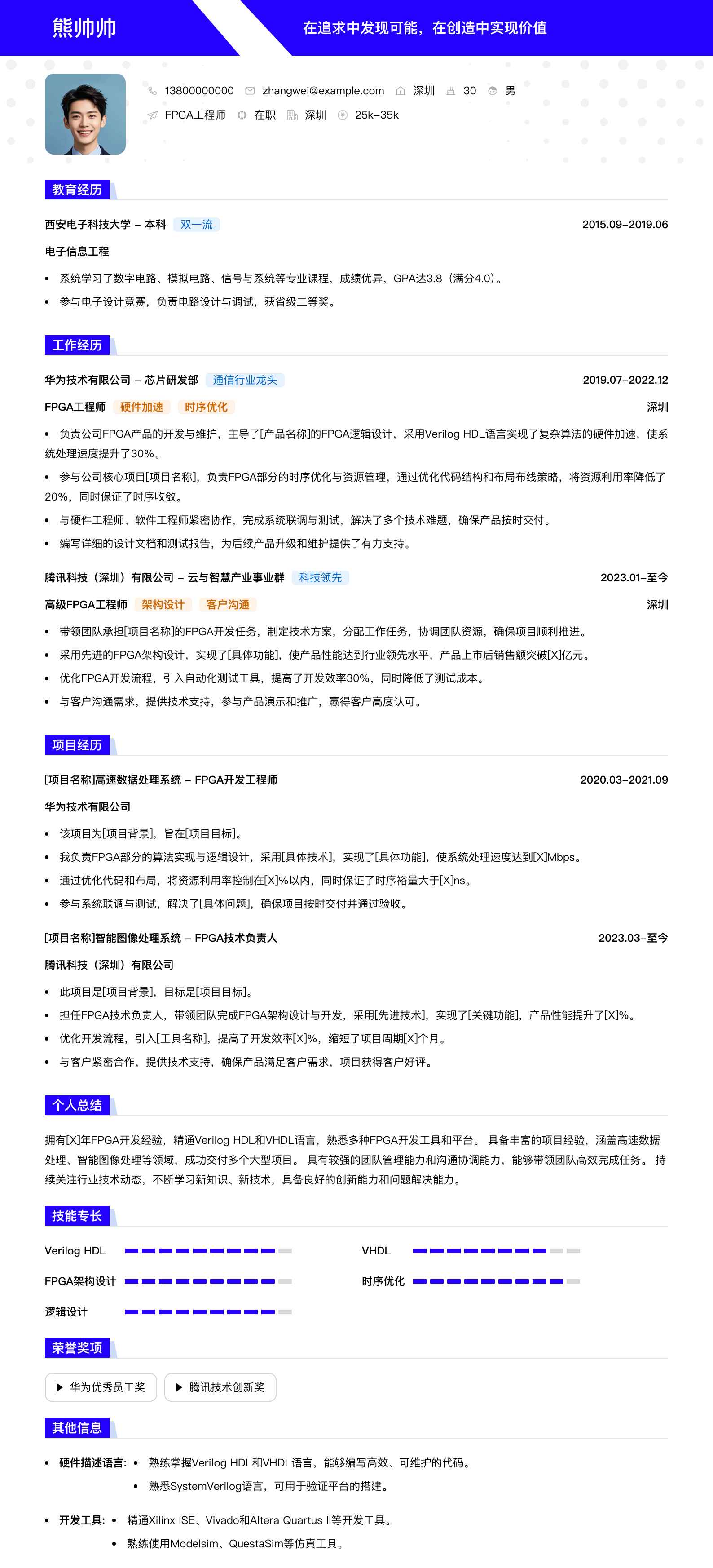 fpga工程师简历模板