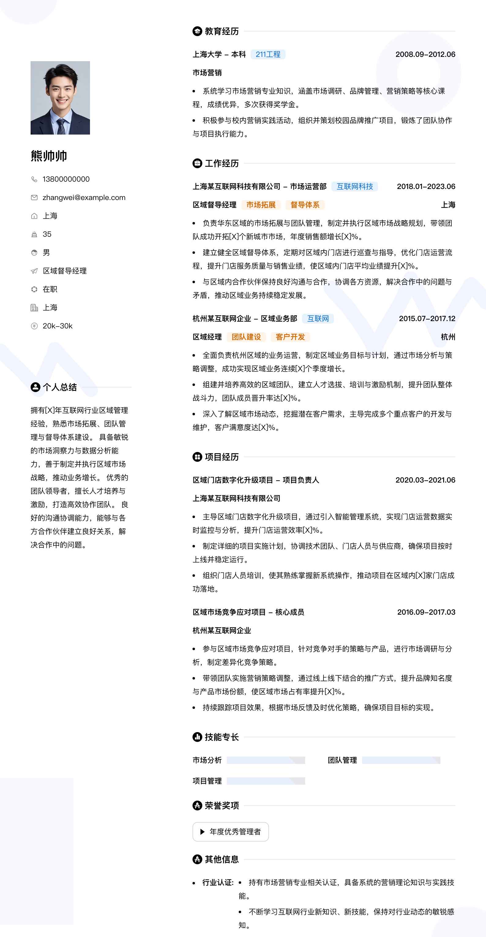区域督导经理简历模板