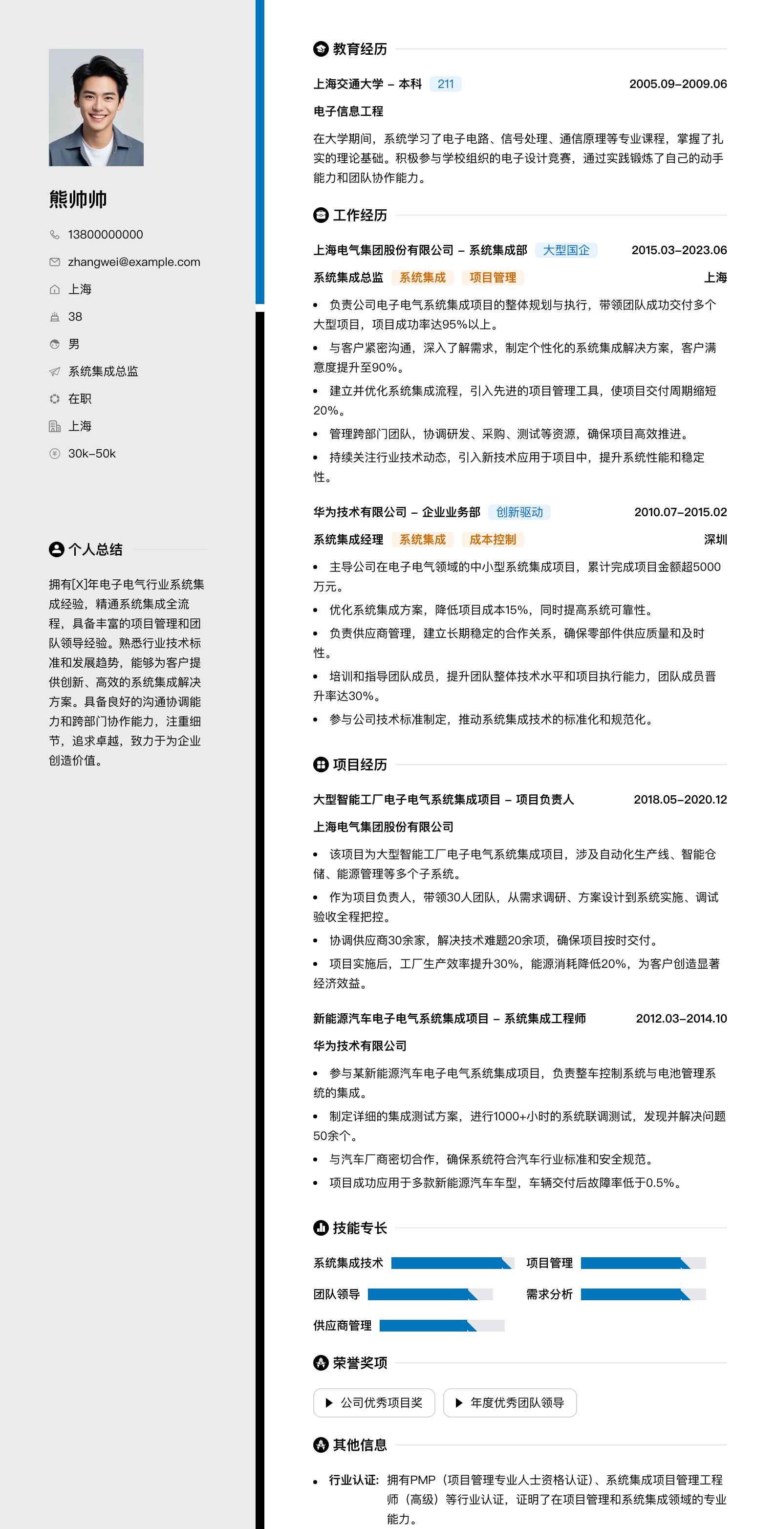 系统集成总监简历模板