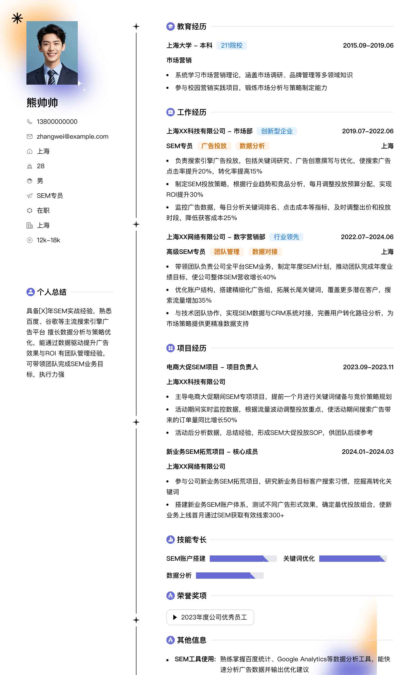 sem专员简历模板