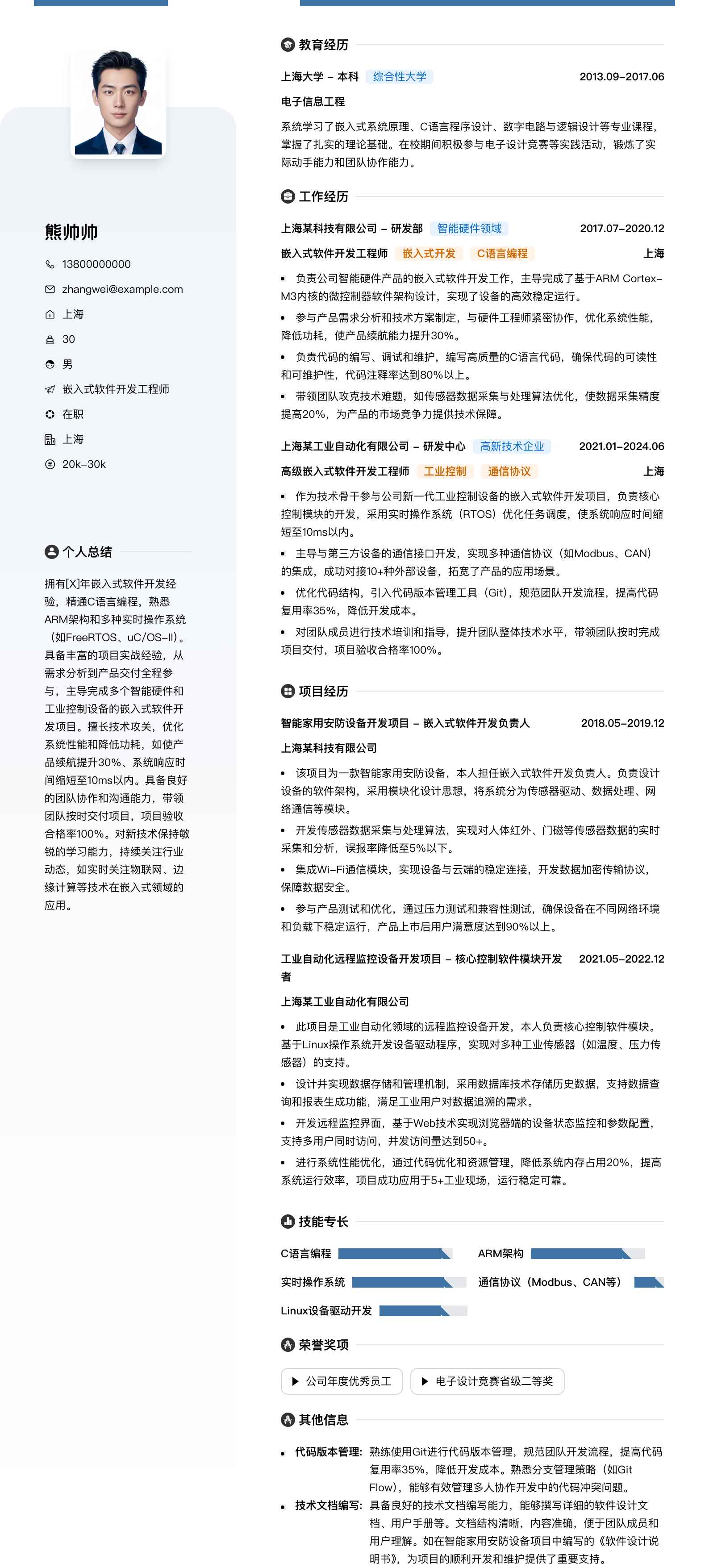 嵌入式软件开发工程师简历模板
