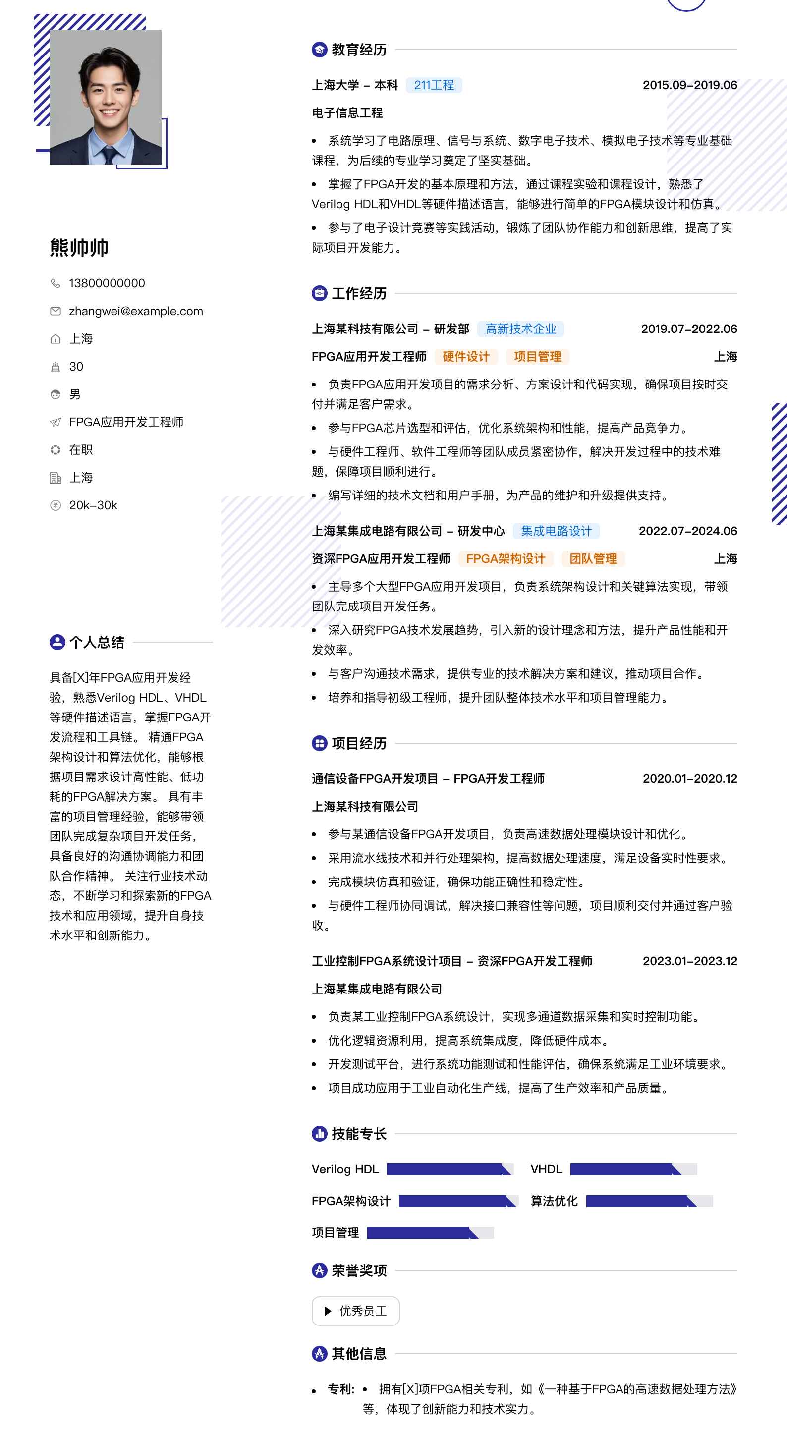 fpga应用开发工程师简历模板