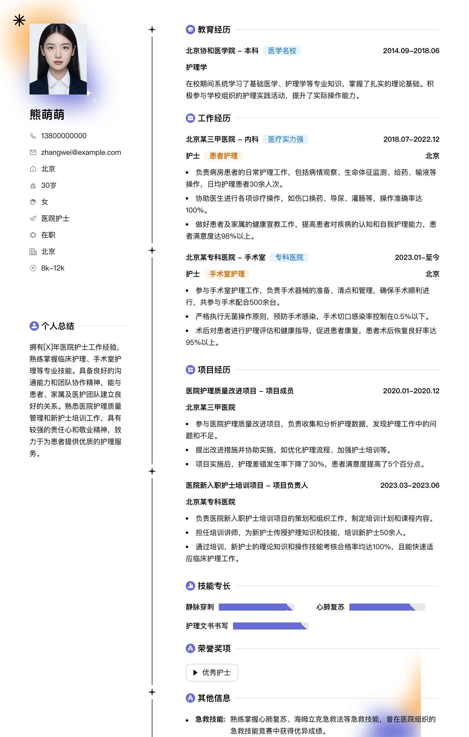 医院护士简历模板
