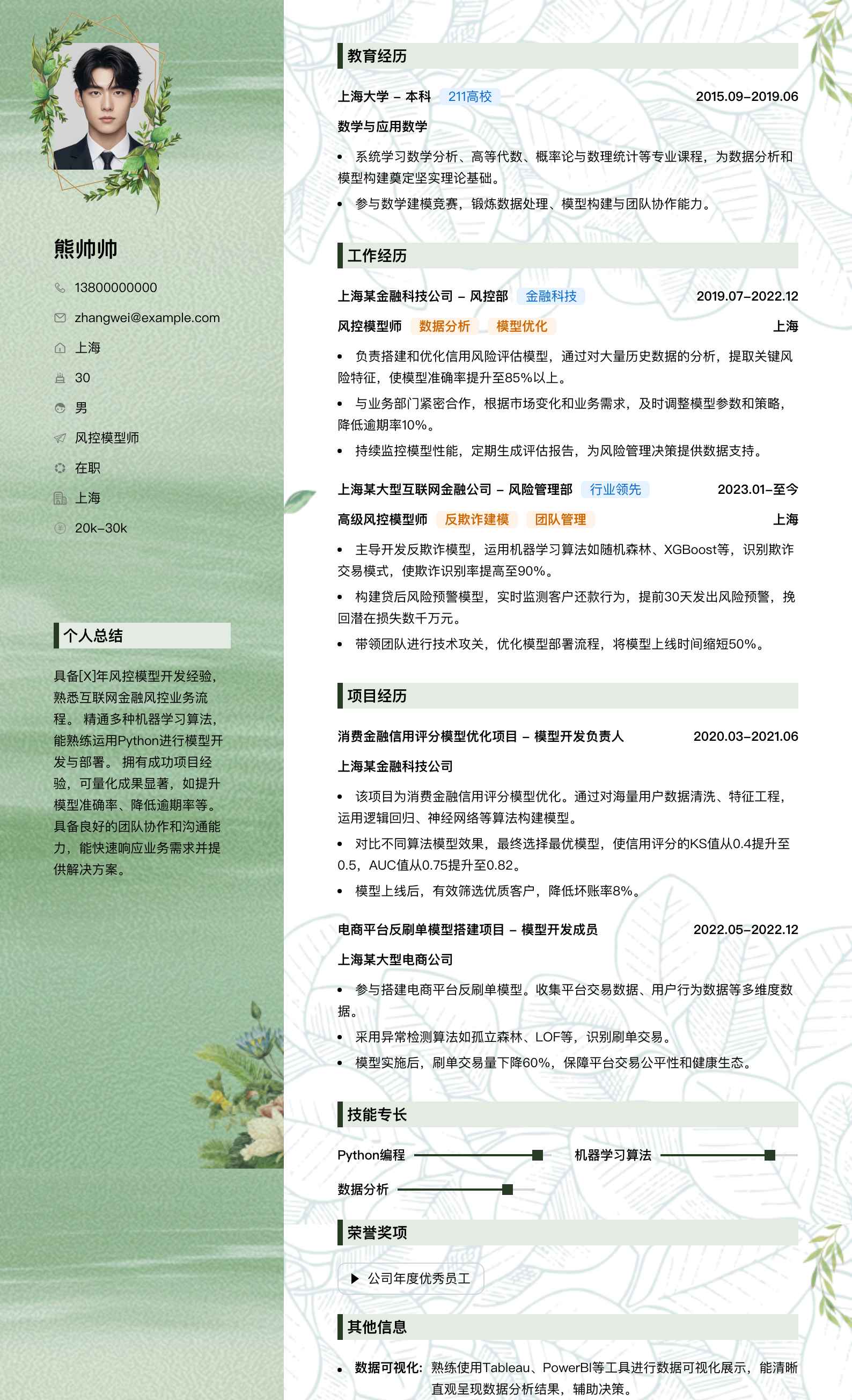风控模型师简历模板