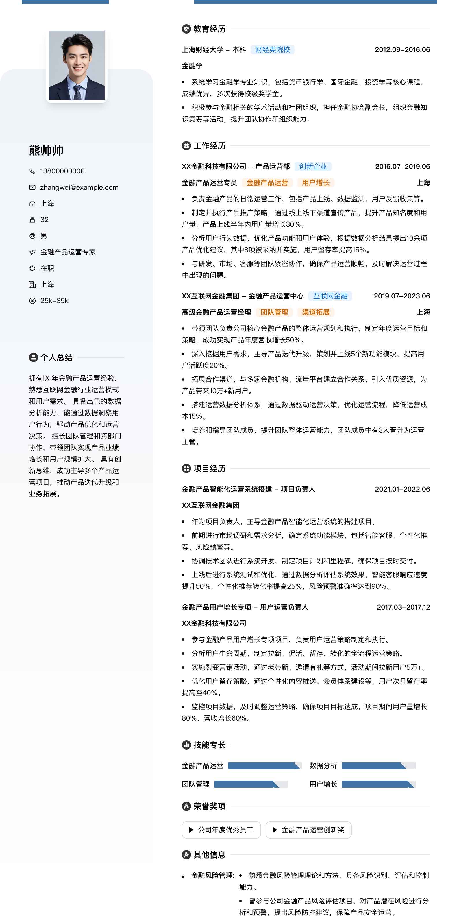 金融产品运营专家简历模板