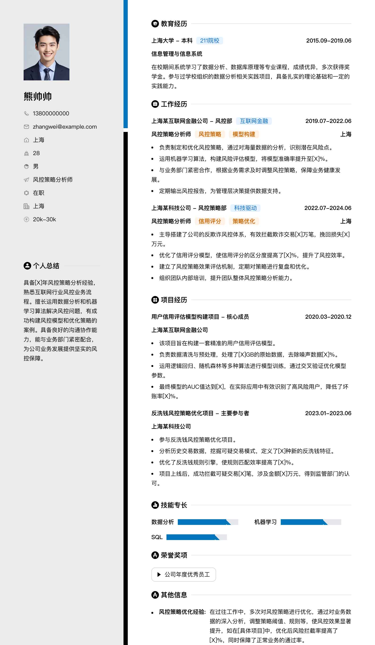 风控策略分析师简历模板