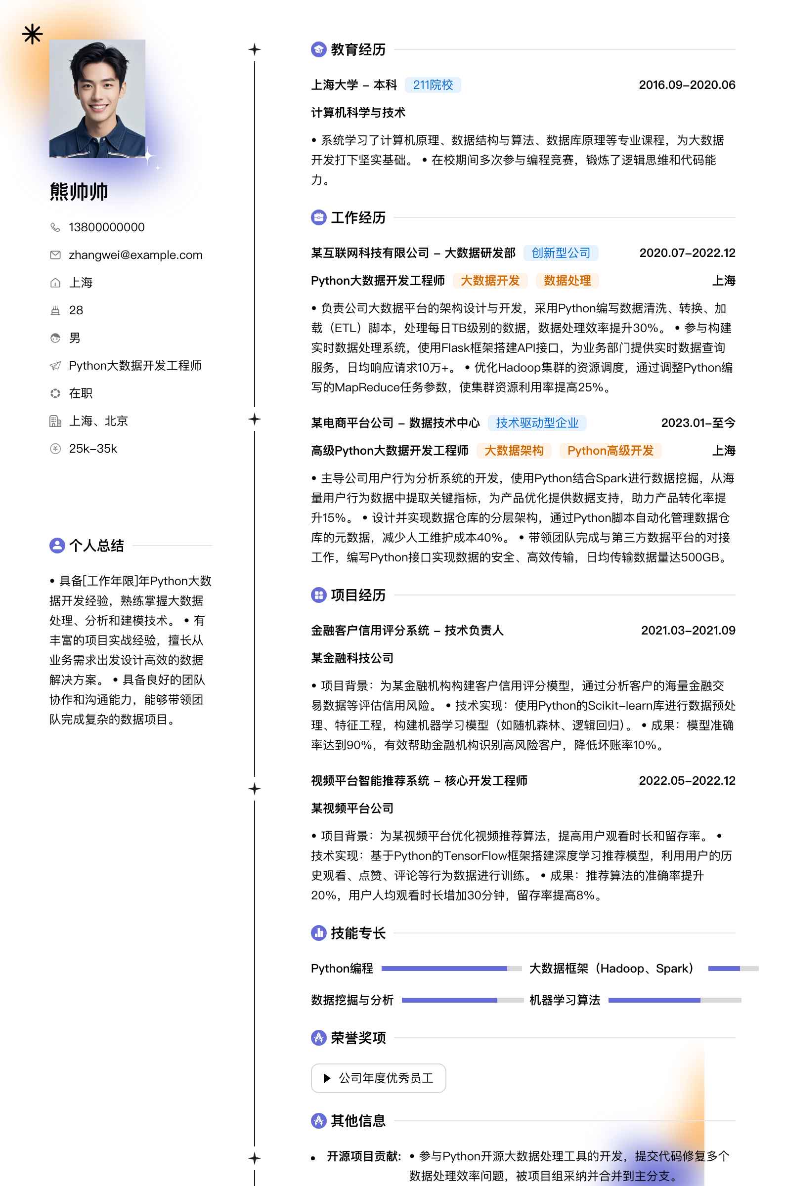 python大数据开发简历模板