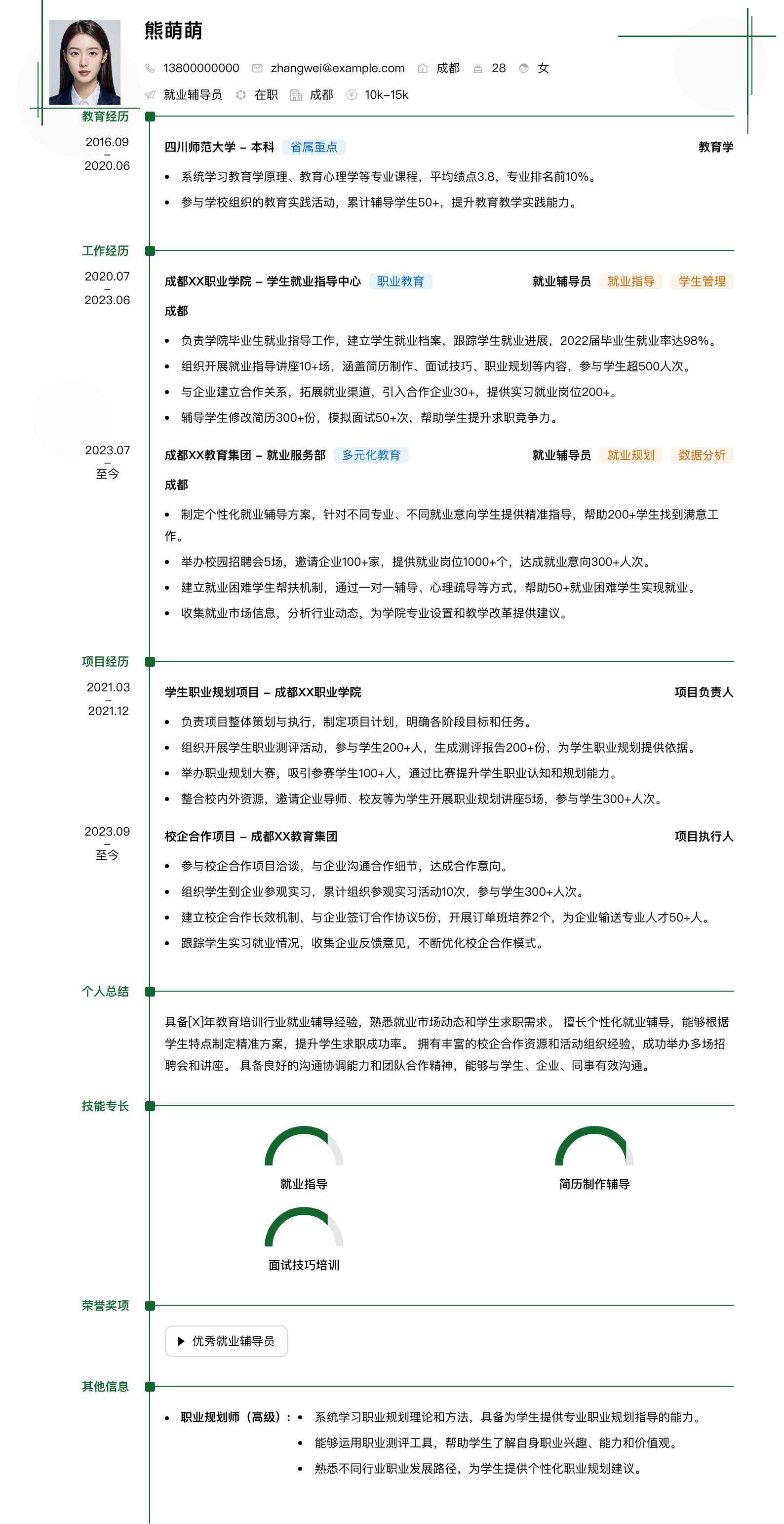 就业辅导员简历模板