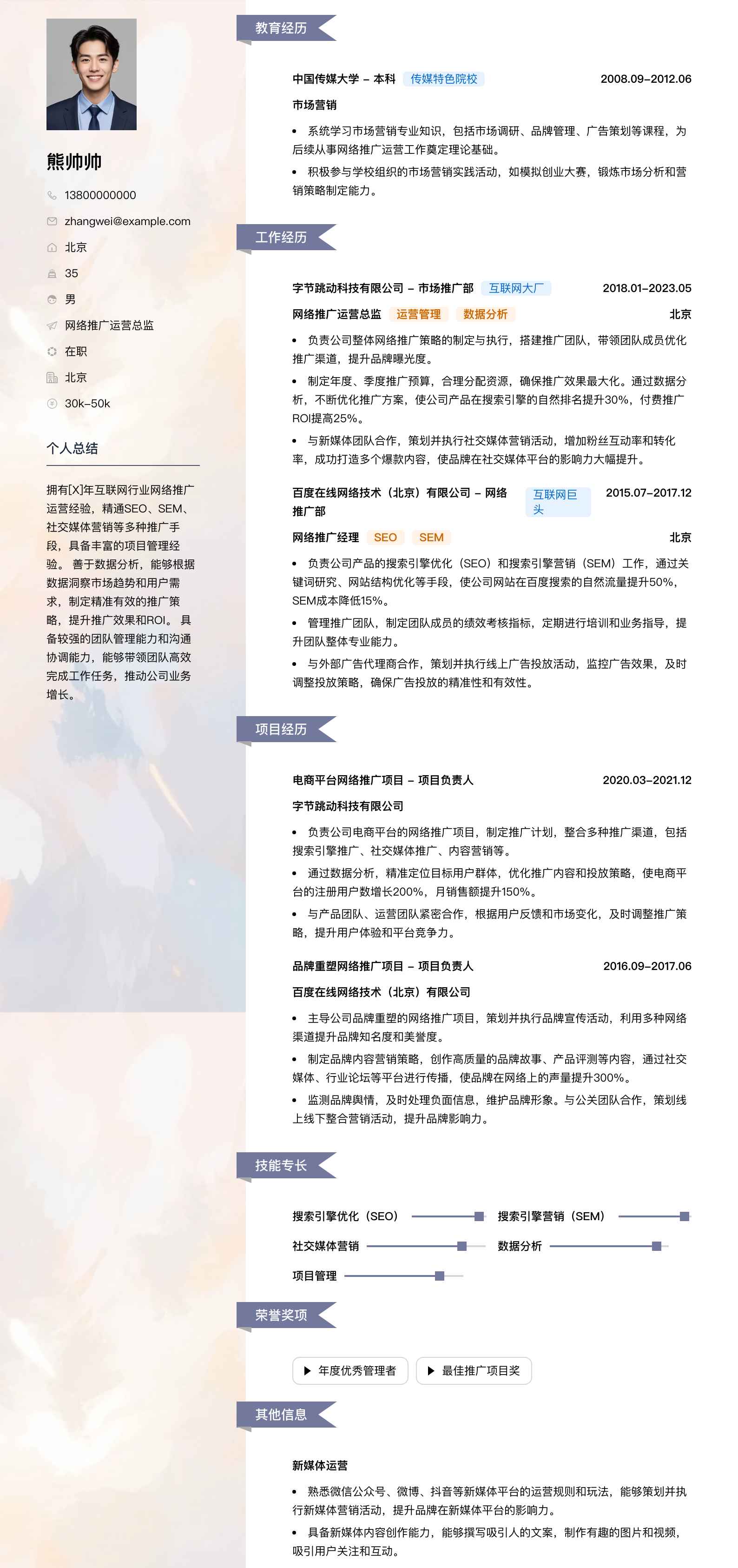 网络推广运营总监简历模板