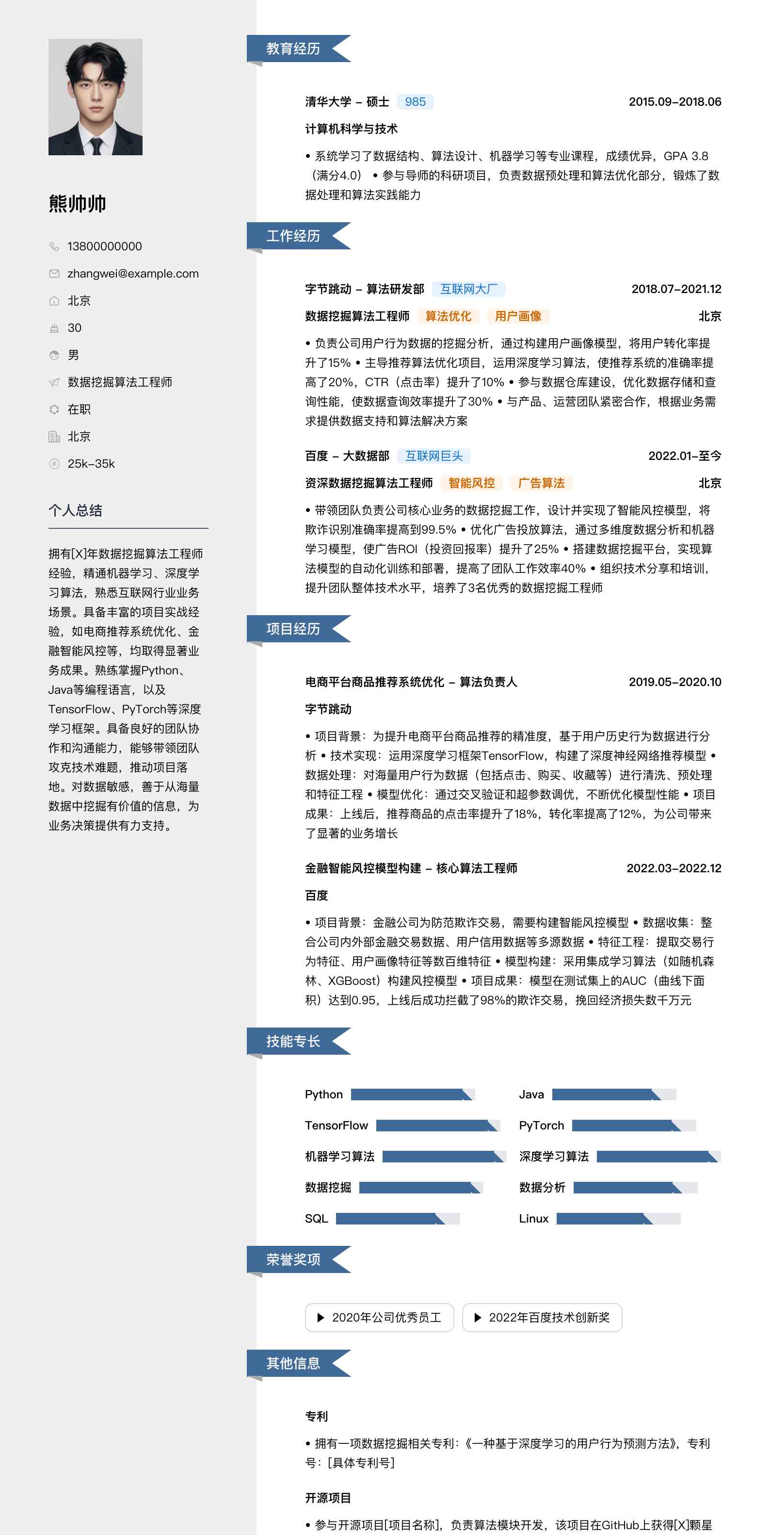 数据挖掘算法工程师简历模板