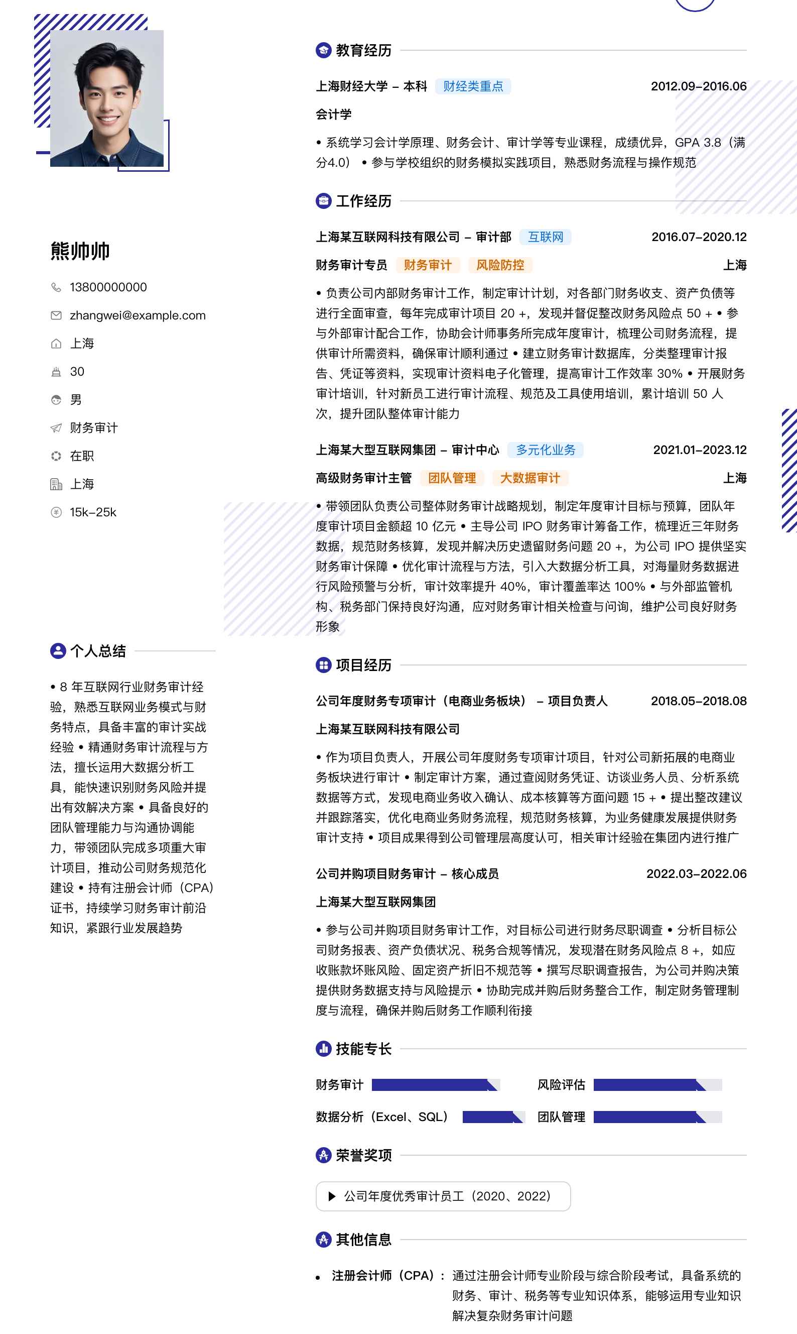 财务审计简历模板