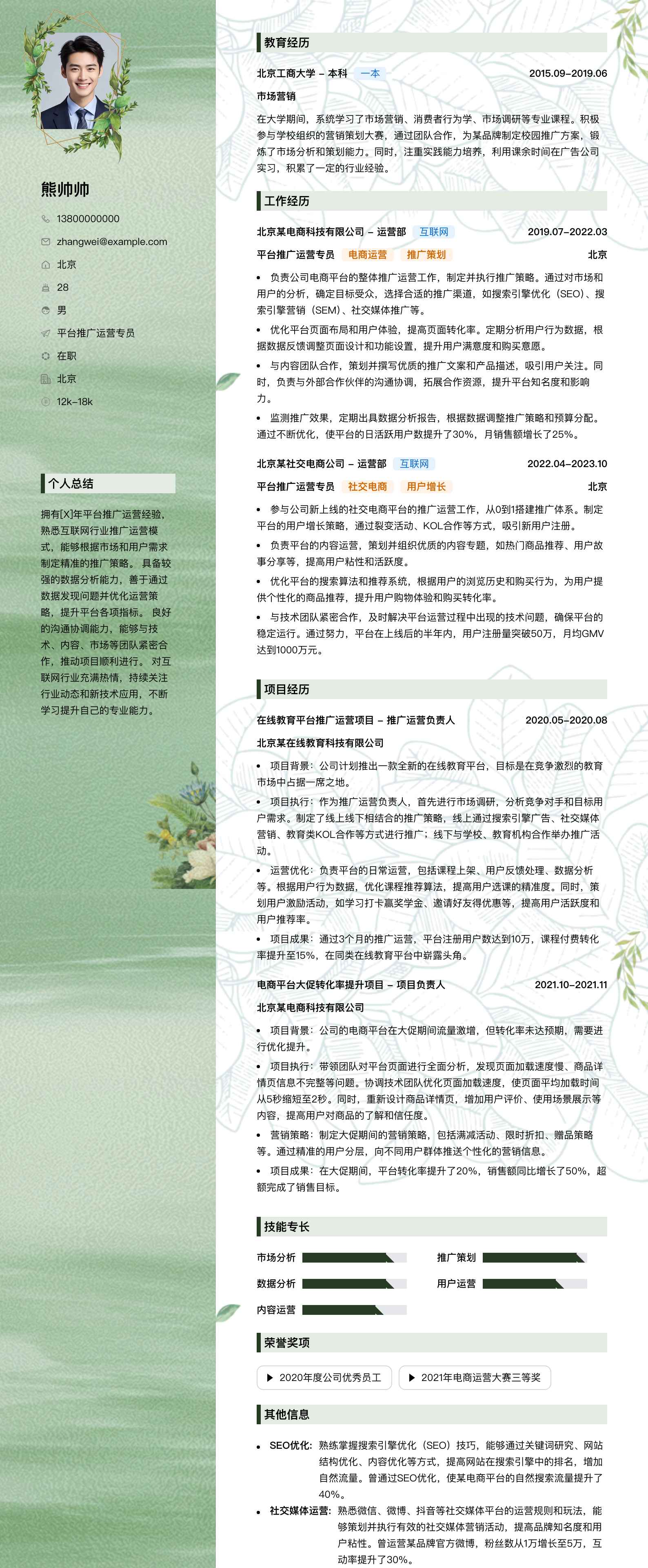 平台推广运营专员简历模板