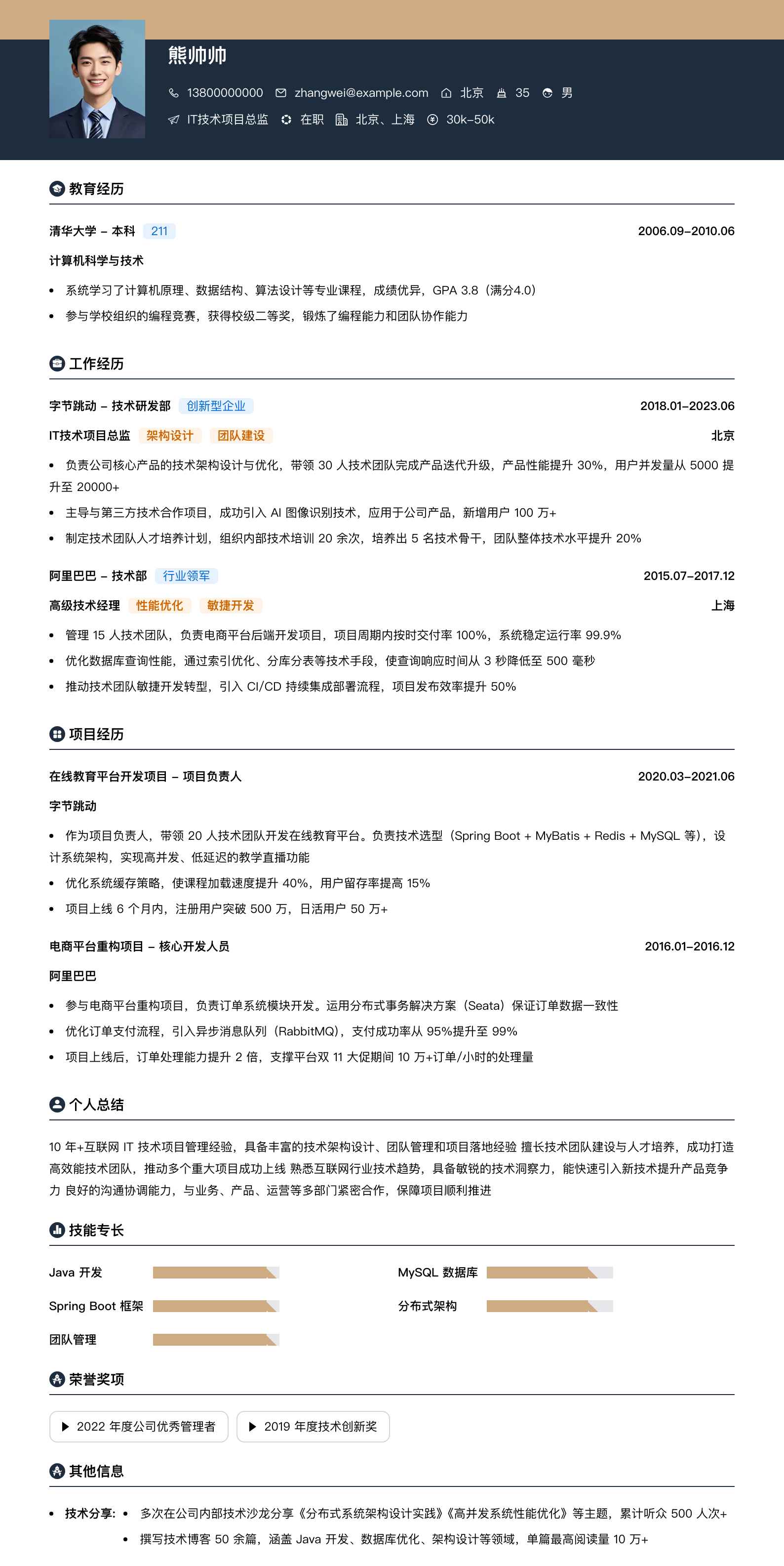 it技术项目总监简历模板