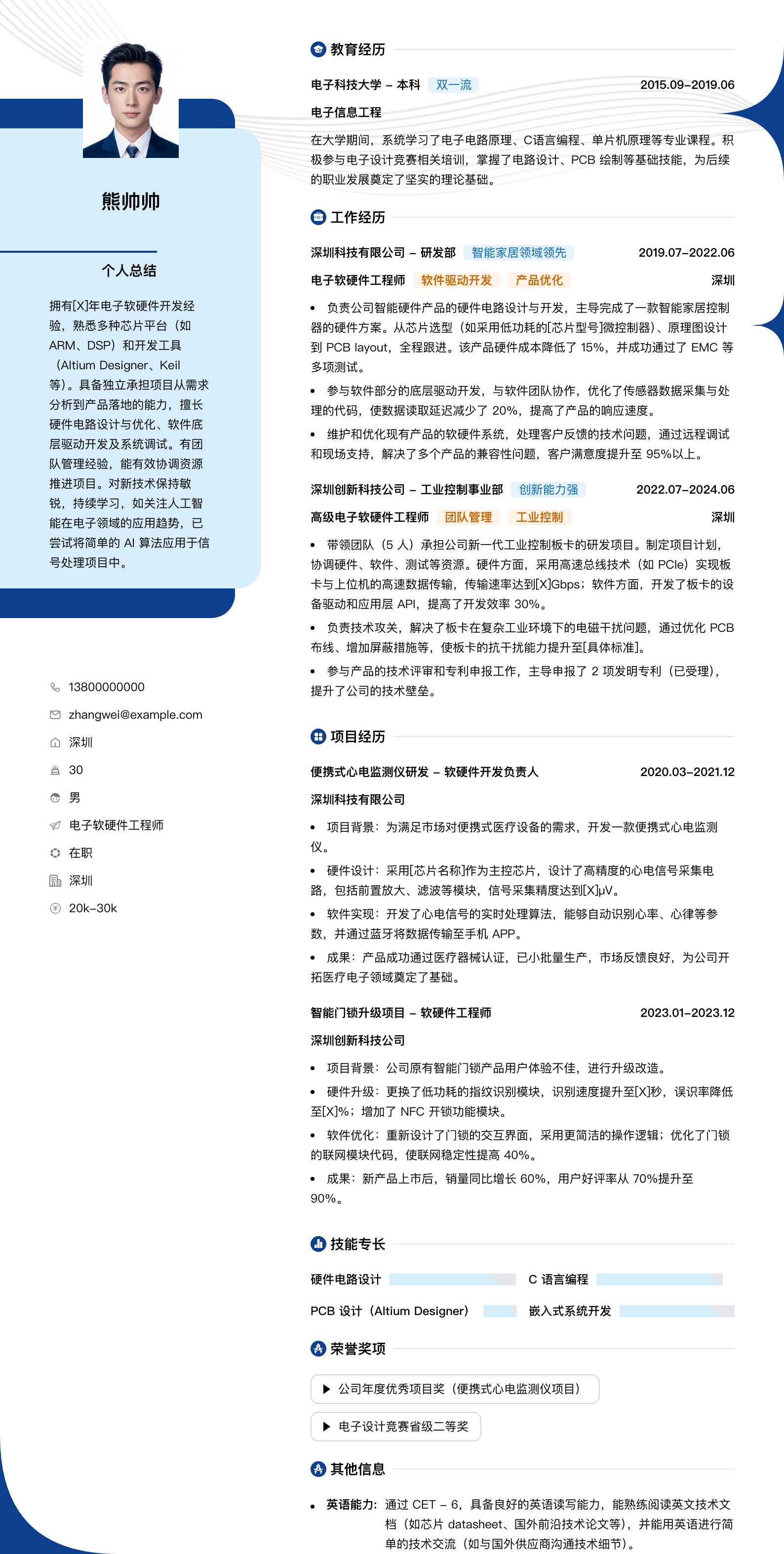 电子软硬件工程师简历模板