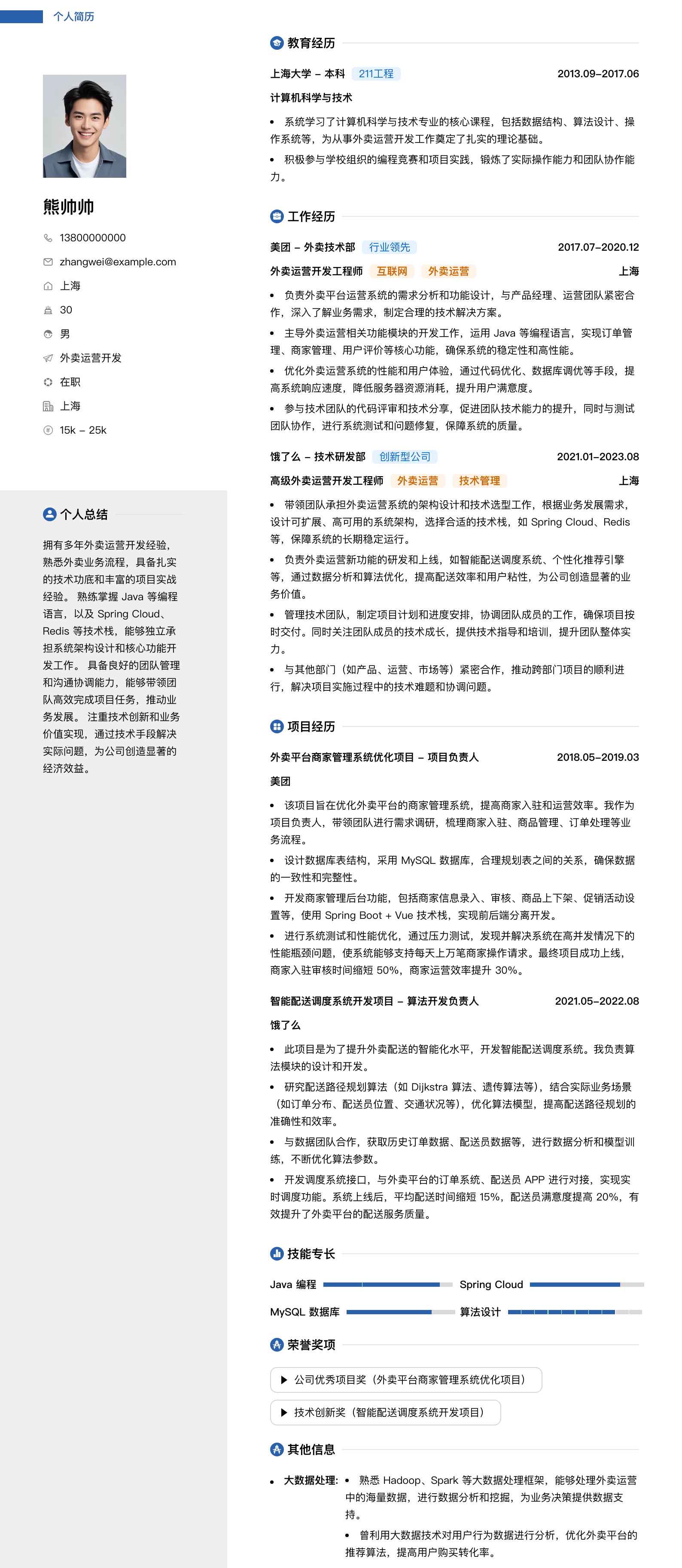 外卖运营简历模板