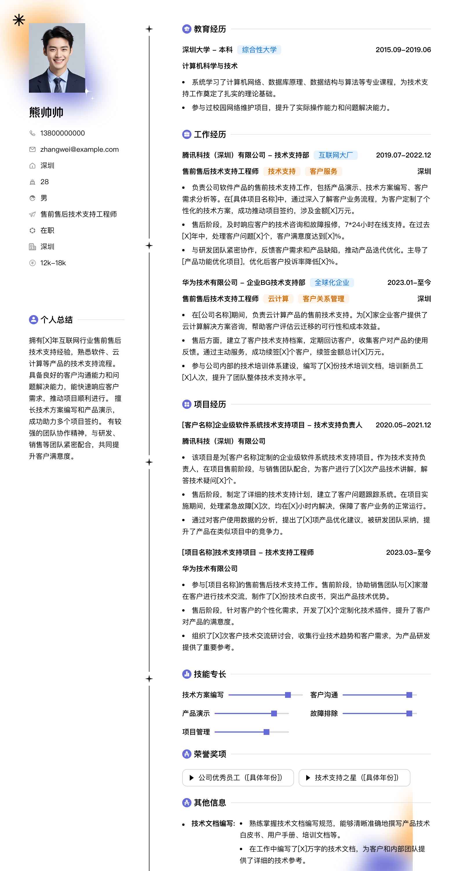 售前售后技术支持工程师简历模板