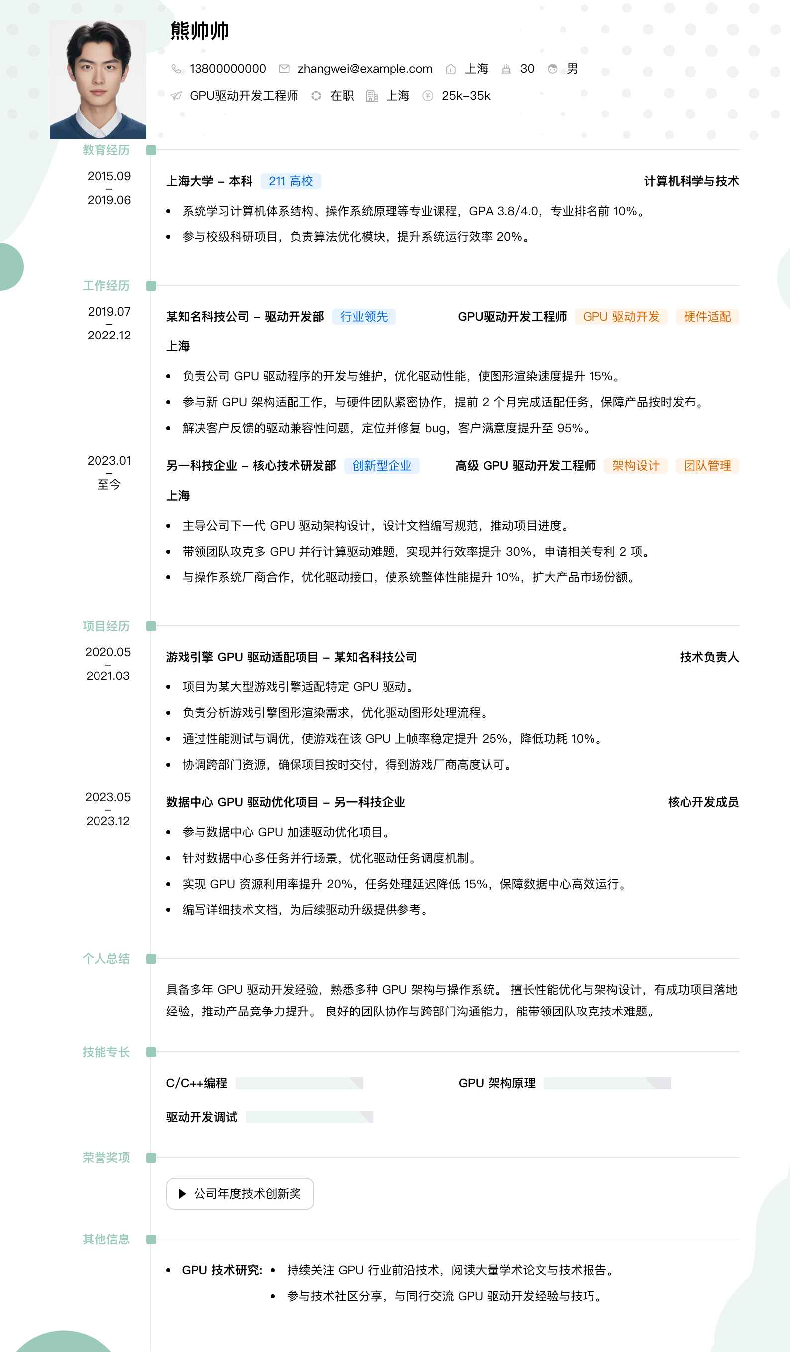 gpu驱动开发简历模板