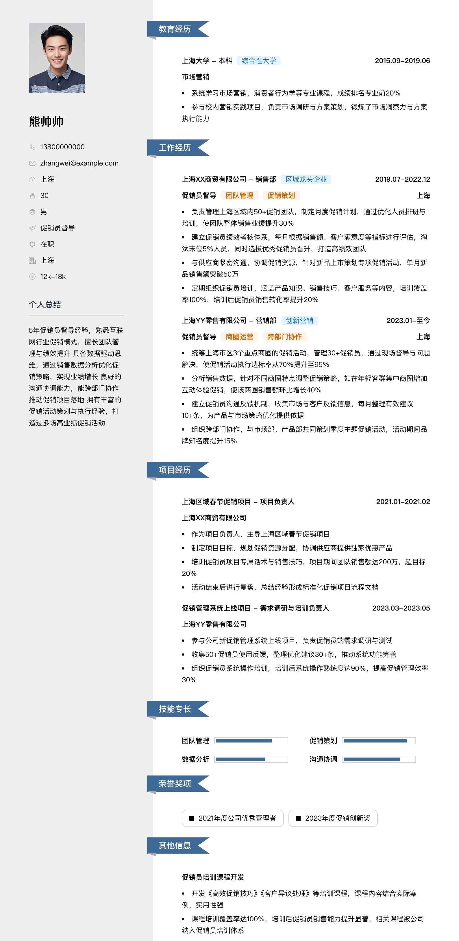 促销员督导简历模板