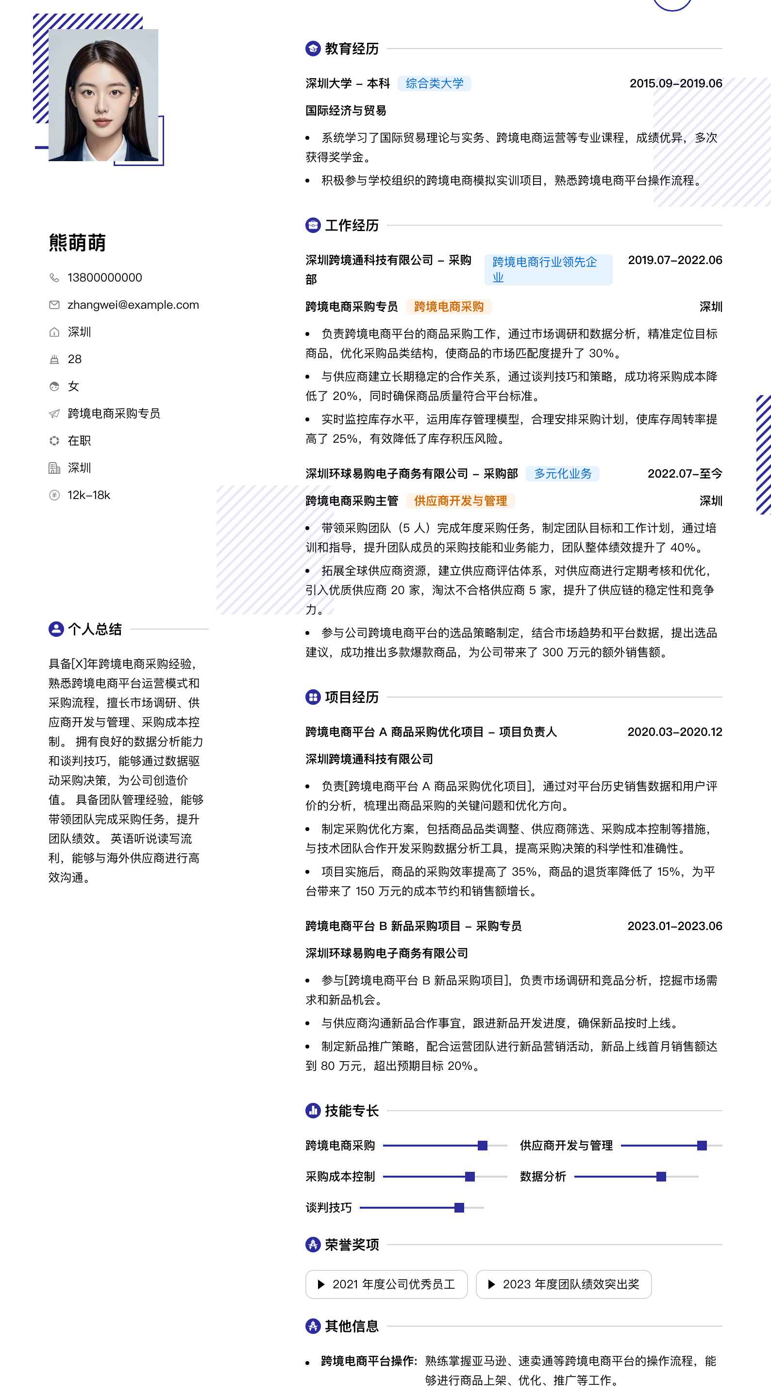 跨境电商采购专员简历模板