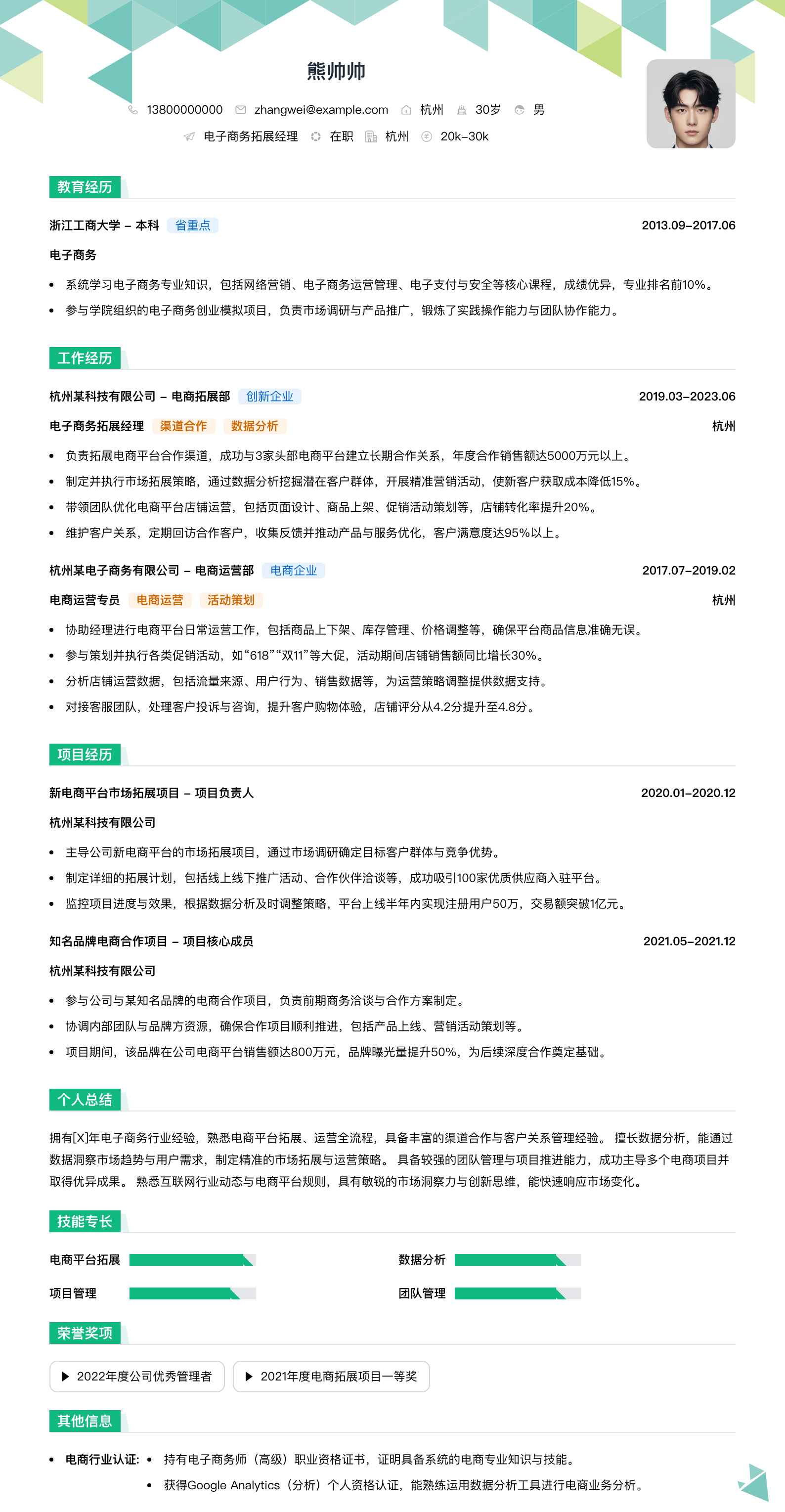 电子商务拓展经理简历模板
