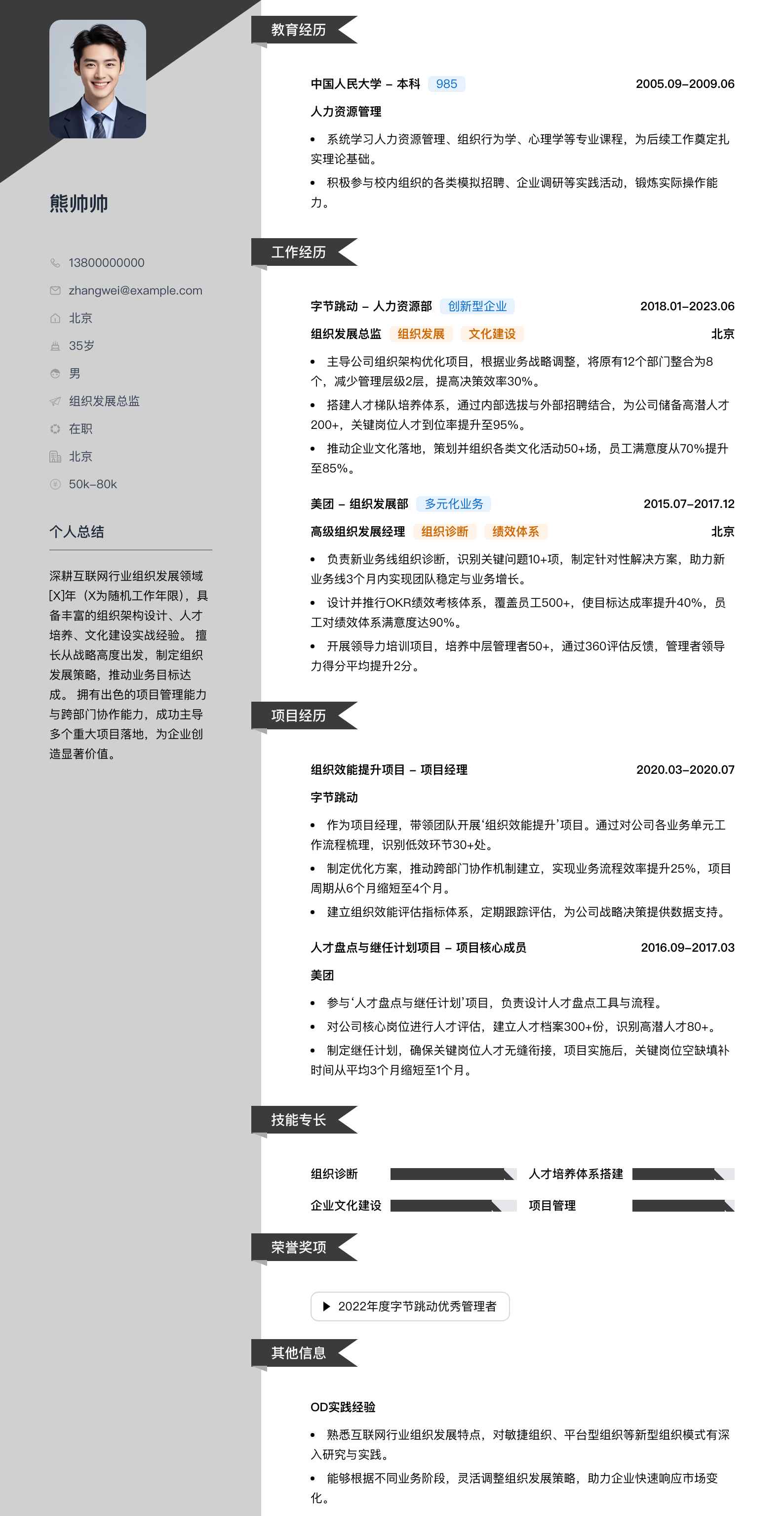 组织发展总监简历模板