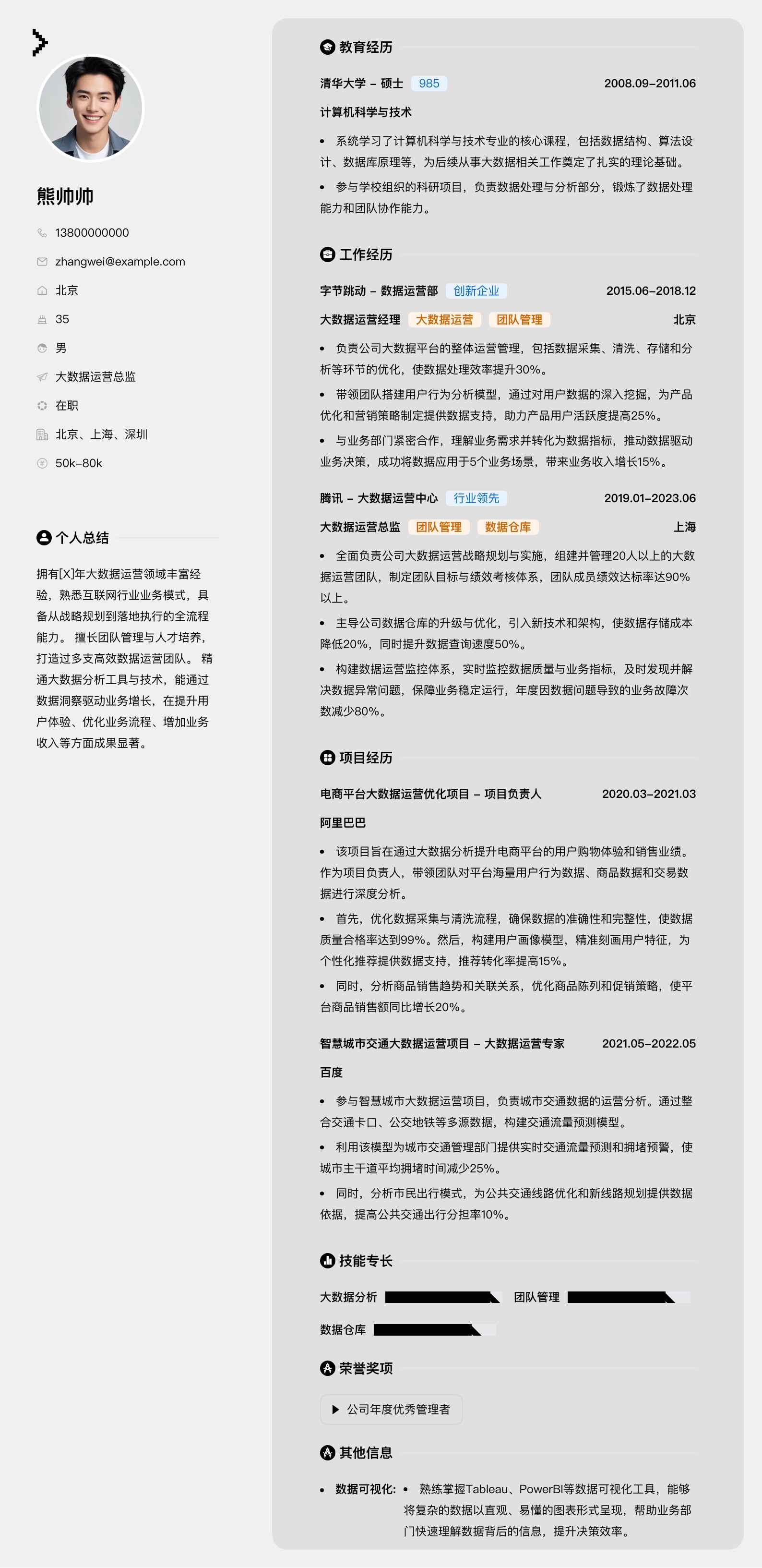 大数据运营总监简历模板