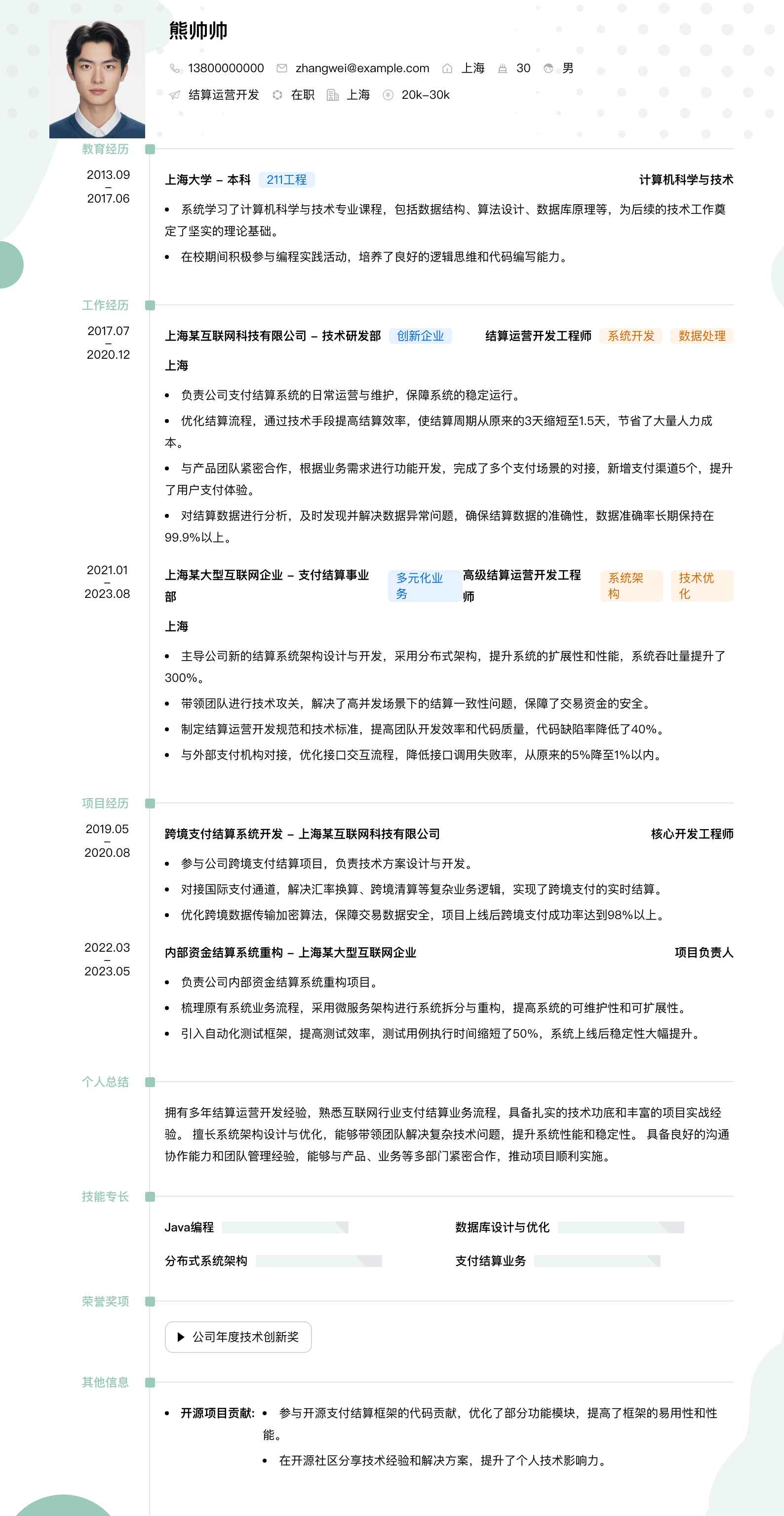 结算运营简历模板