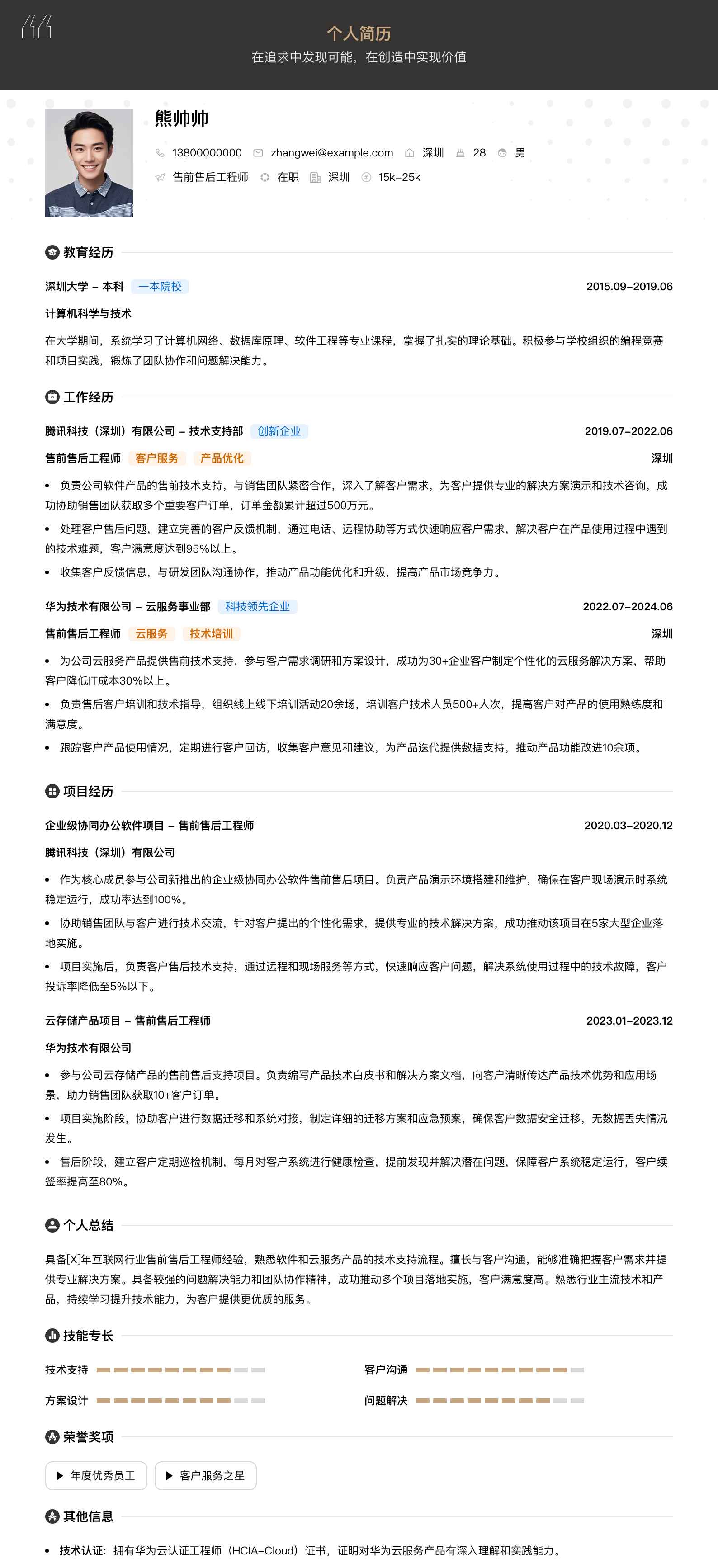 售前售后工程师简历模板